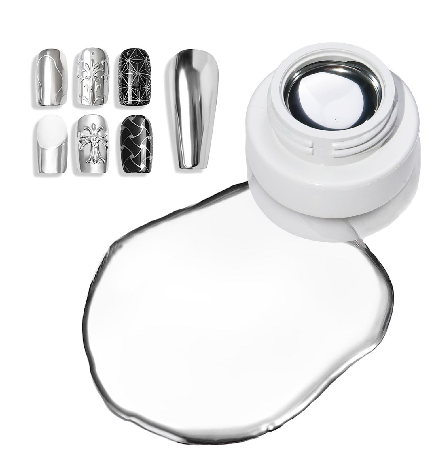 Metallic Painting Gel - Mirror Silver UV Painting Gel - 3D Metal Painting Gel Drawing Mirror Gel Nail Polish Glossy DIY Nail Art for Women Girls - Buy Online on SooperMarket.com