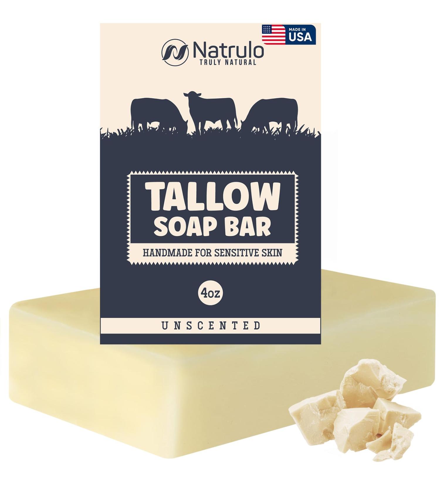 Beef Tallow Soap Bar - All-Natural Unscented Grass-Fed Tallow Soap for Moisturizing Face & Body - Ideal for Eczema & Sensitive Skin - Handcrafted in the USA - Buy Online on SooperMarket.com
