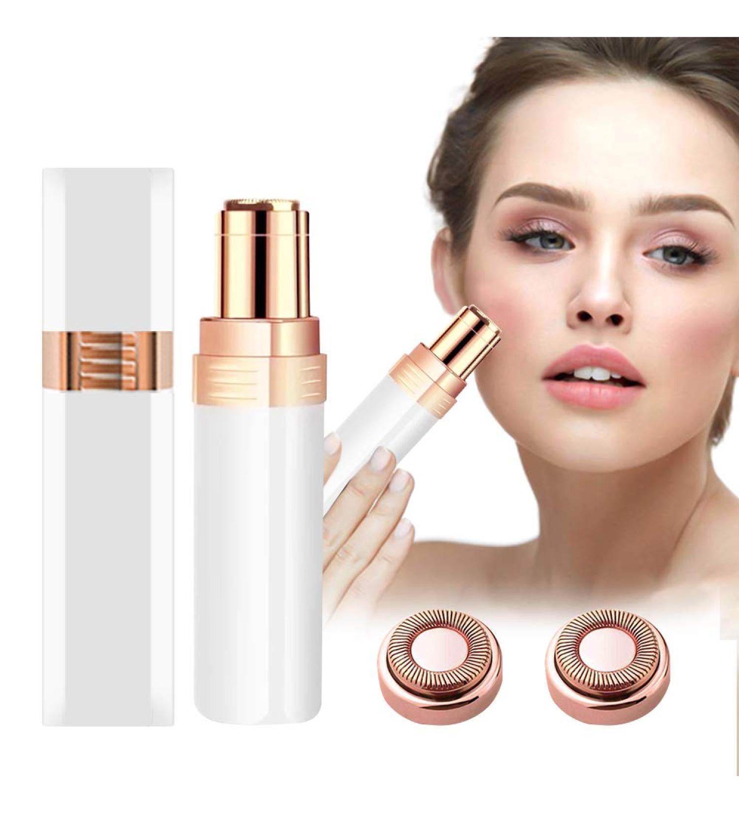 Portable Facial Hair Remover for Women - Painless Electric Shaver and Trimmer with Built-in Light and Replacement Head - White - Buy Online on SooperMarket.com