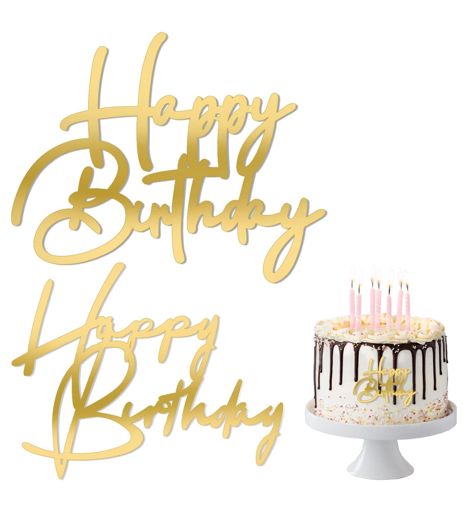 Happy Birthday Cake Topper 2Pcs Gold Cake Decoration Glitter Gold Acrylic Cake Topper Happy Birthday Cupcake Toppers Supplies for Birthday Cake for Man Boys Women Girls Theme Birthday Party Decor - Buy Online on SooperMarket.com