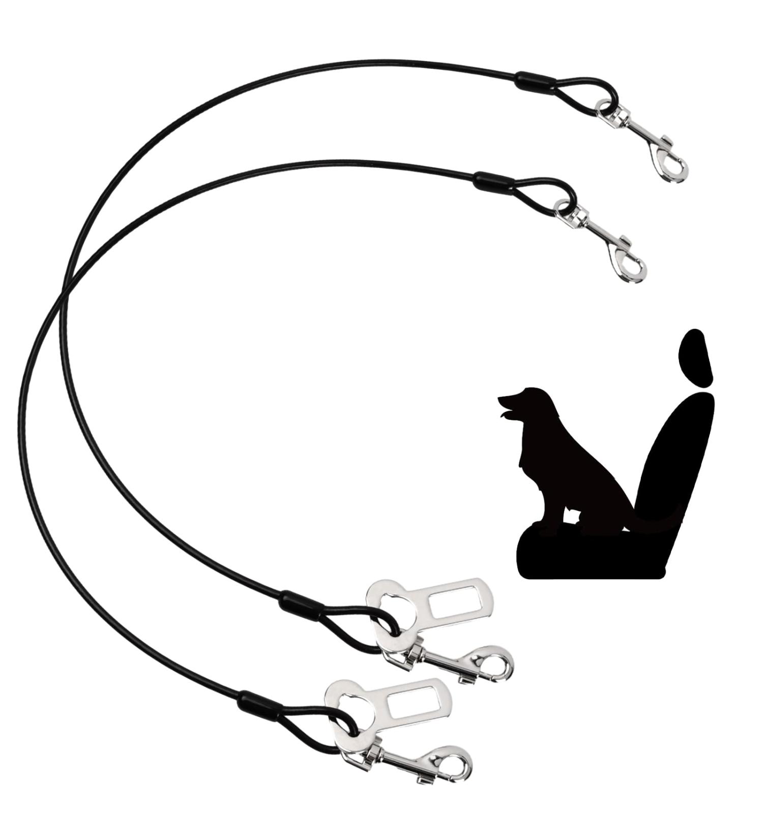 Bezavea 2 Pack Dog Chain Lead Cable Leash Chew Proof Steel Rope Cable Dog Car Harness Dog Car Seatbelt Pet Vehicle Harnesses with Double Clips and Latch Attachment (60cm) - Buy Online on SooperMarket.com