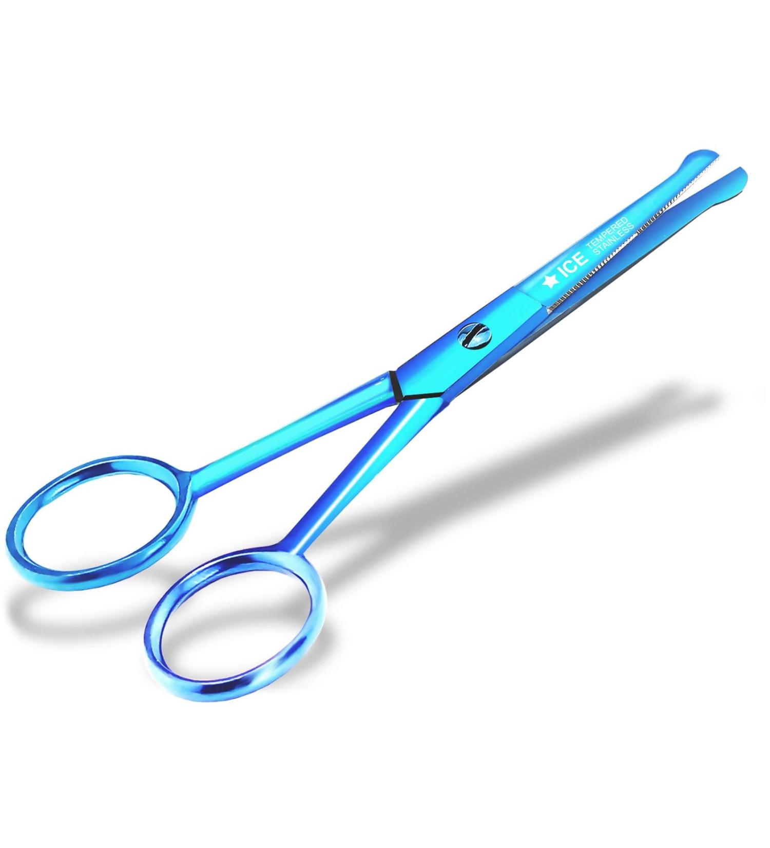Blue Titanium Beard Scissors - Precision Moustache & Nose Hair Scissors with Micro Serration | International Shipping Available - Buy Online on SooperMarket.com
