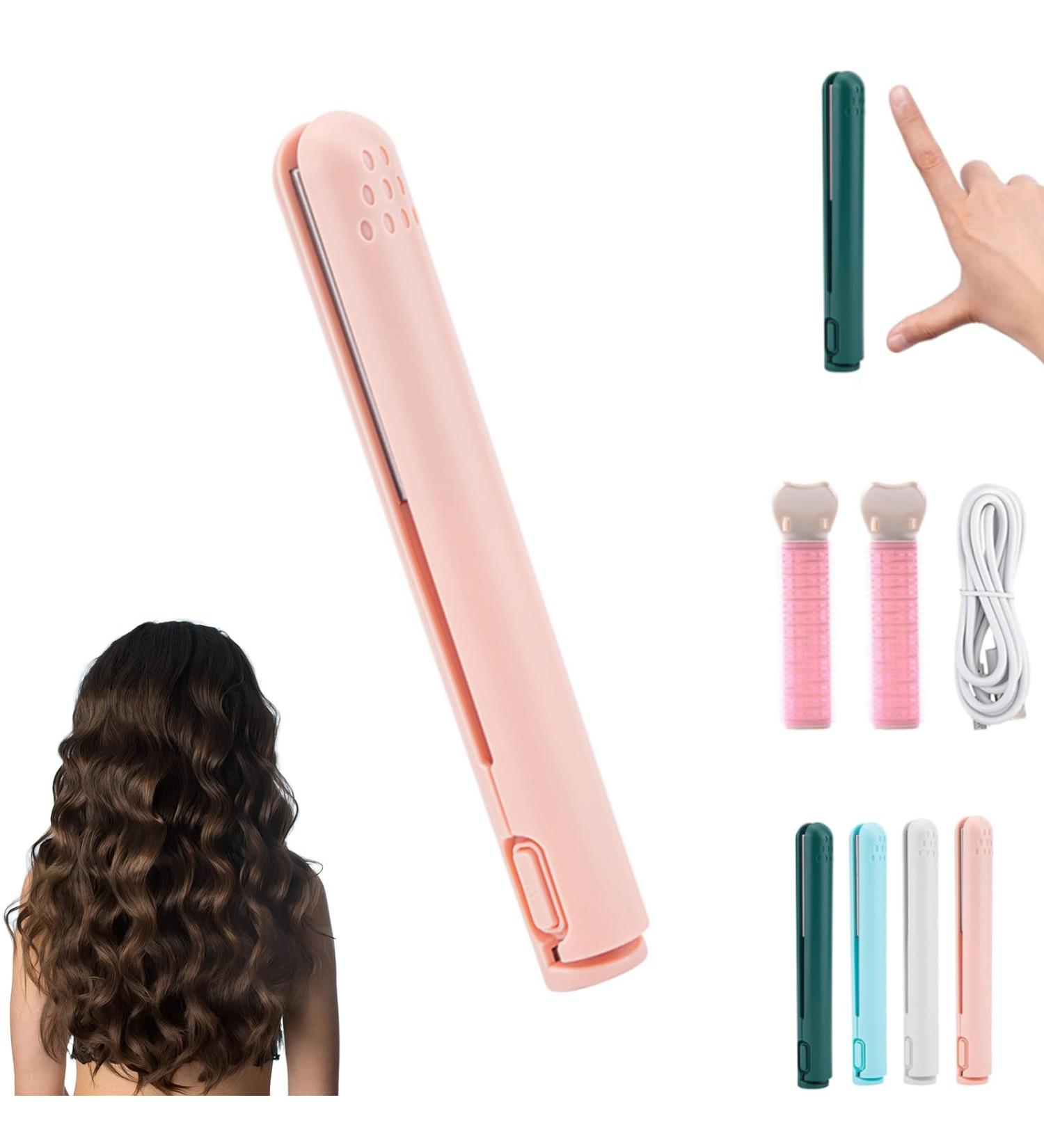Portrayi Mini Dual-Purpose Curling Iron - 2-in-1 Ceramic Hair Curler & Straightener | Portable Cordless Travel Tool for All Hair Types (Pink - Buy Online on SooperMarket.com