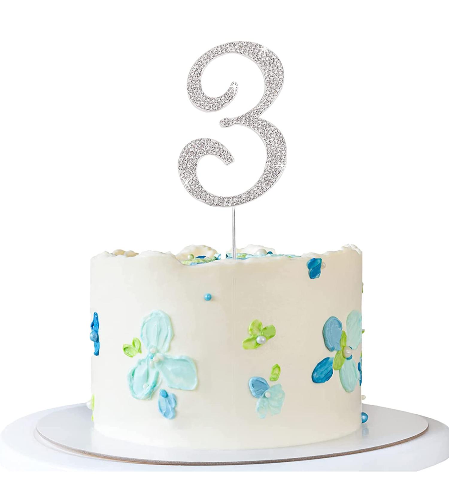 ENSTAB Silver Rhinestone Happy Birthday & Anniversary Cake Topper | Sparkling 0-9 Decoration for Celebrations - Buy Online on SooperMarket.com