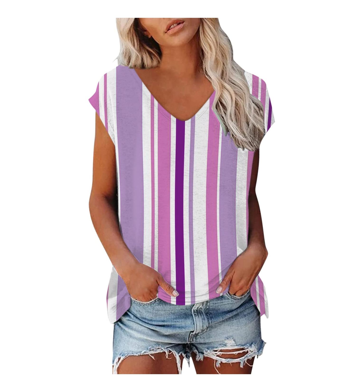 Short Sleeve T Shirts Clothing Woman T-Shirt Casual Black Clothing Top Women's Floral Pattern for Women Crop Tops Shirt Shirts Top Women's Summer Tank Top 2-purple XL - Buy Online on SooperMarket.com