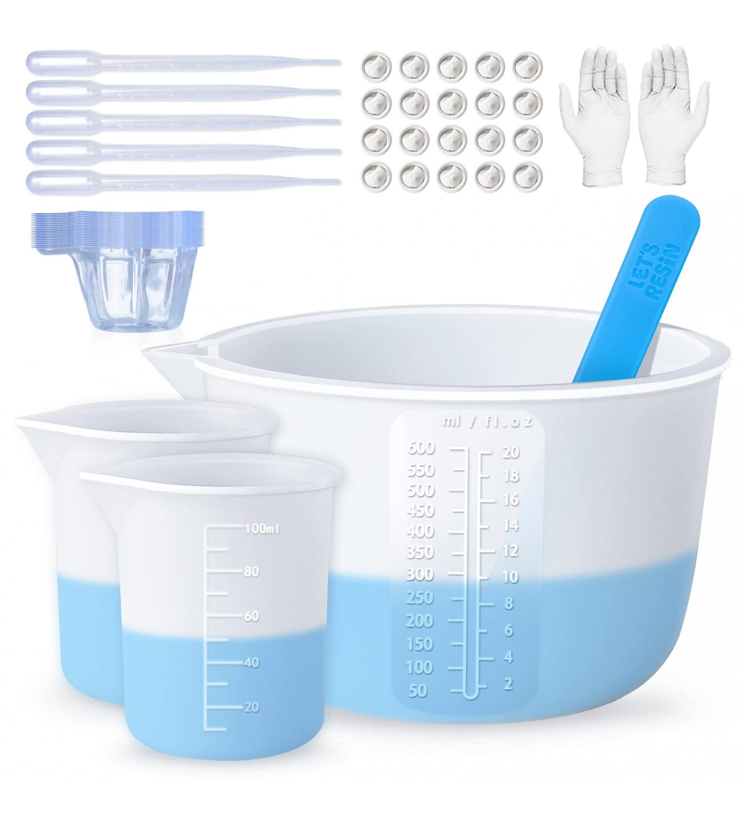 LET'S RESIN Silicone Measuring Cups Set - 600ml & 100ml | Resin Supplies for Epoxy Resin Mixing | Easy to Clean & Durable | Silicone Stir Sticks Included - Buy Online on SooperMarket.com