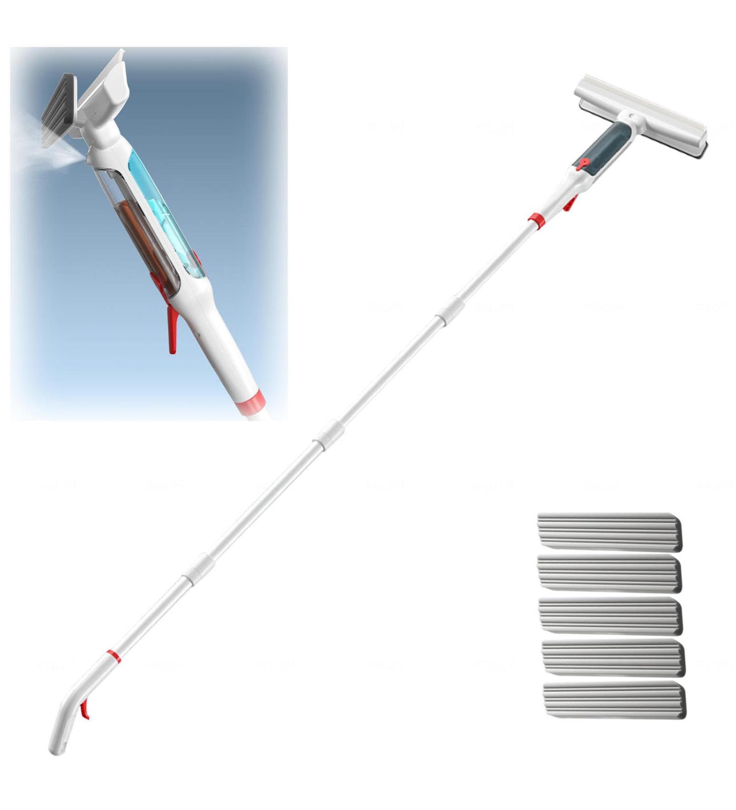 RRRYYYZZ 75'' Spray Window Squeegee for Home with 4-Section Extension Pole 4 in 1 Shower Squeeze for Glass Door and Tile Shower Squeegee for Tile Shower Walls with Sewage Collector and 5 Pads - Buy Online on SooperMarket.com