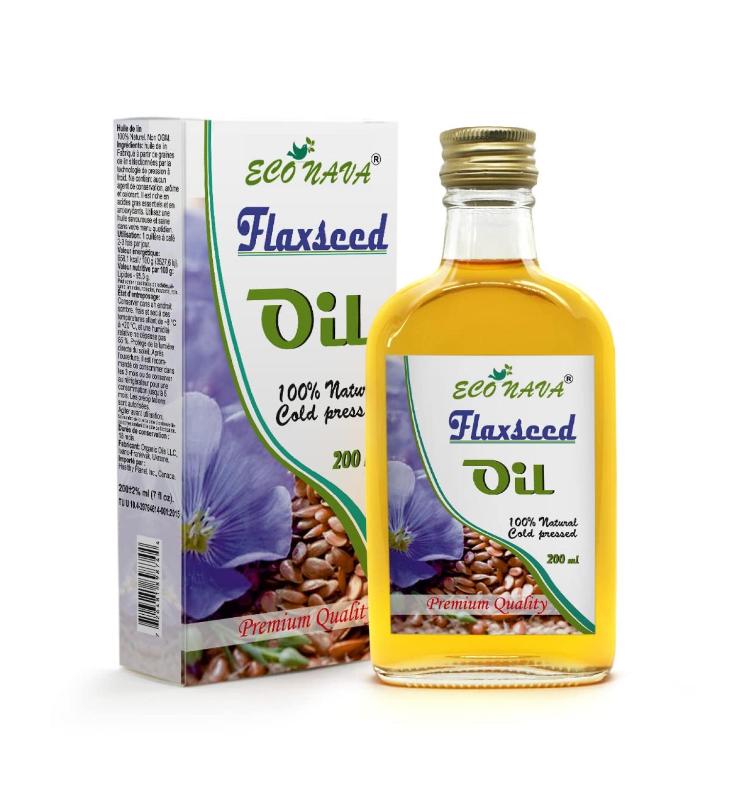 Eco Nava Flaxseed Oil 6.8 oz | 100% Natural Cold Pressed | Premium Grade for Cooking, Salads, Hair, Face & Skin Care - Buy Online on SooperMarket.com
