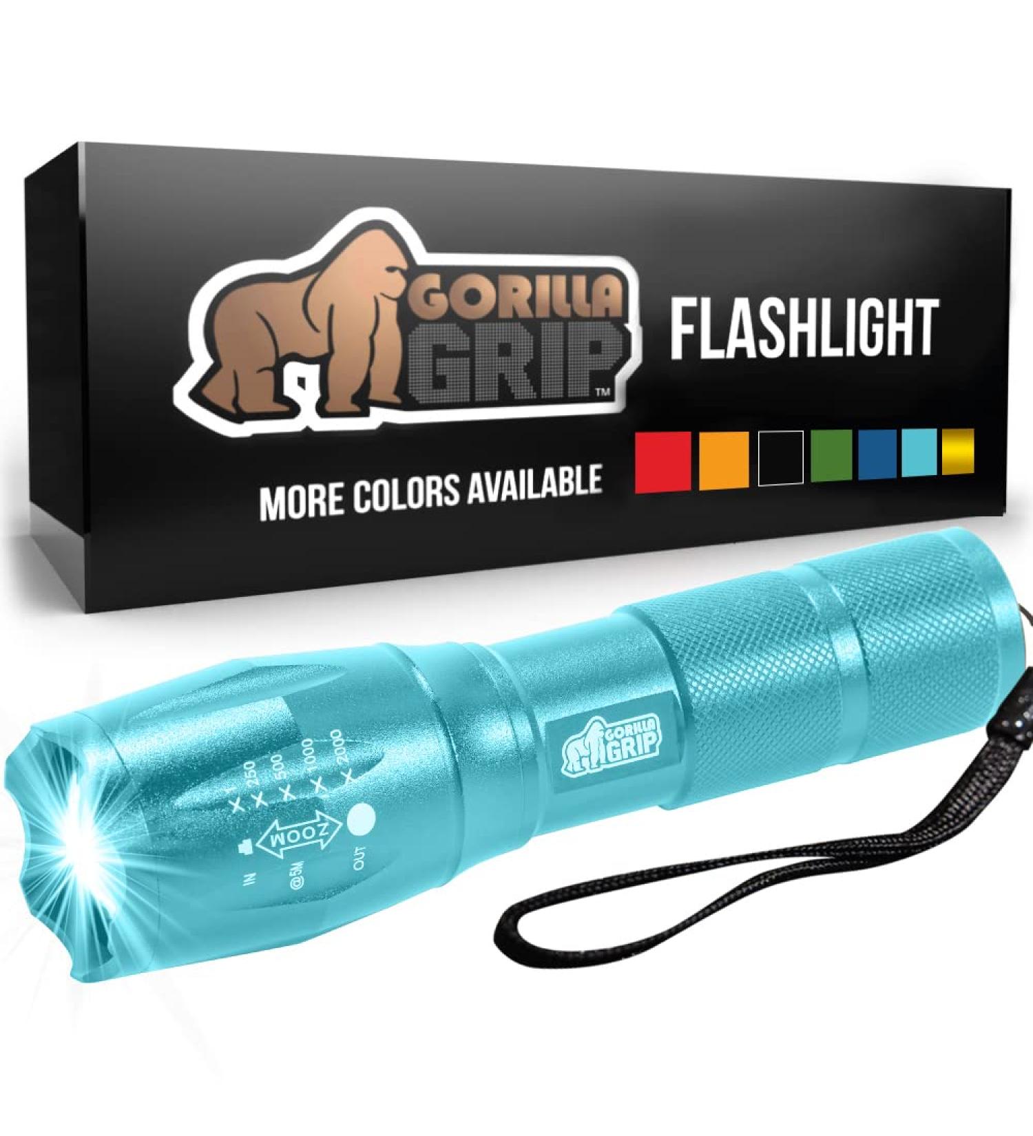 Gorilla Grip LED Tactical Flashlight - Ultra Bright, High Lumens, 5 Modes, Long Lasting, Water Resistant - 750 FT Zoom, Camping and Emergency Gear (Turquoise) - Buy Online on SooperMarket.com