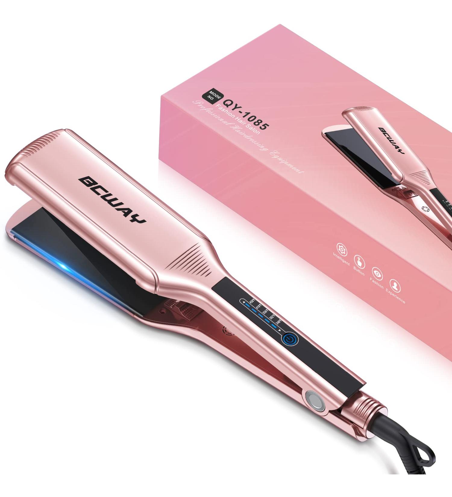 Bcway Professional Hair Straightener - Extra-Large Titanium Flat Iron - 30s Instant Heating - 5 Adjustable Temp - Anti-Static - Rose Gold - Buy Online on SooperMarket.com
