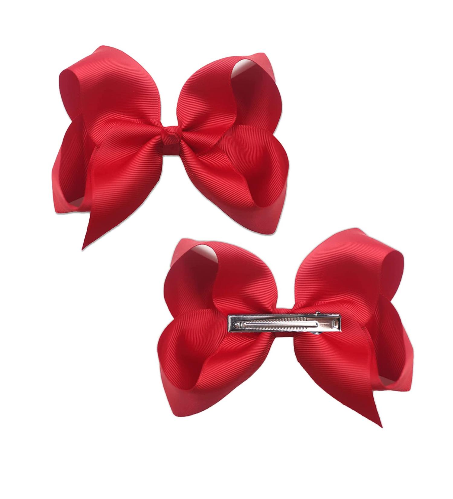 2 Pcs Red Ribbon Hair Bow Clips Barrettes - Hair Styling Accessories for Girls & Women - Perfect for Christmas, Wedding, Birthday, Valentine's Day - 6 Inch - Buy Online on SooperMarket.com
