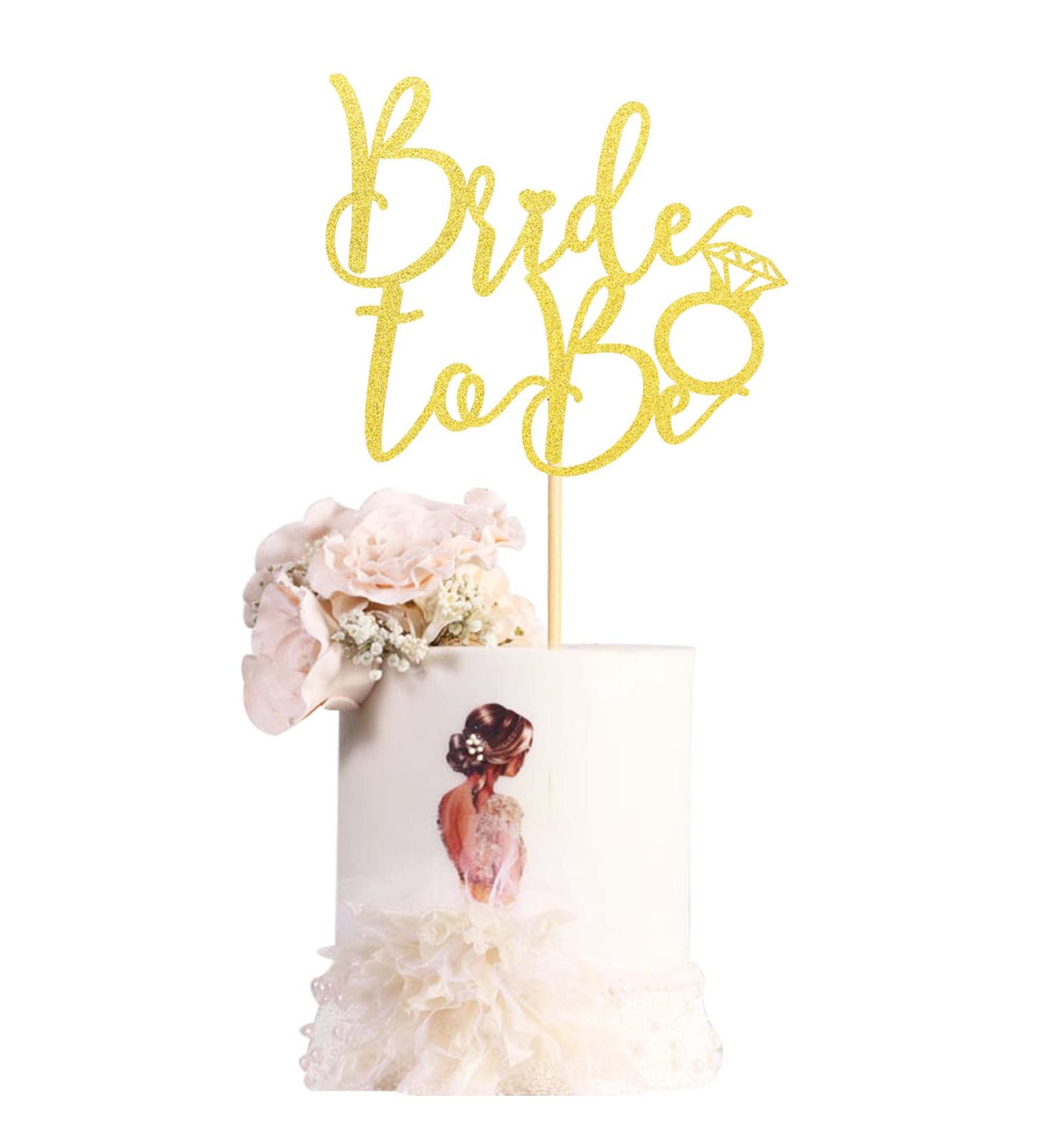 Arthsdite Bride to Be Cake Topper with Ring Bridal Shower Cake Pick Decorations for Wedding Engagement Theme Bachelorette Party Supplies - Gold Glitter - Buy Online on SooperMarket.com