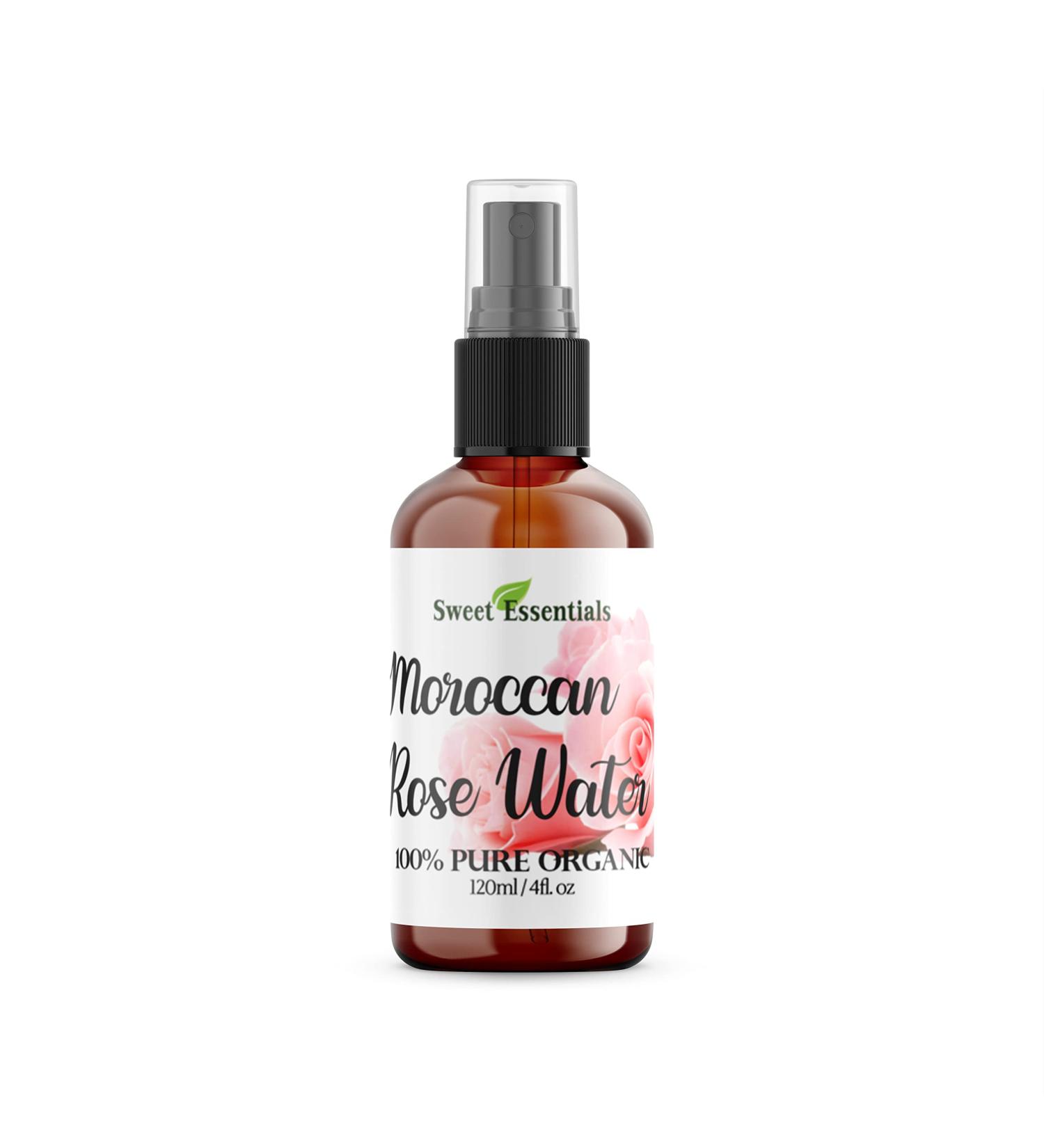 Premium Organic Moroccan Rose Water - 100% Pure Food Grade - 4oz Glass Bottle - Hydrate & Rejuvenate Your Skin - Imported by Sweet Essentials - Buy Online on SooperMarket.com