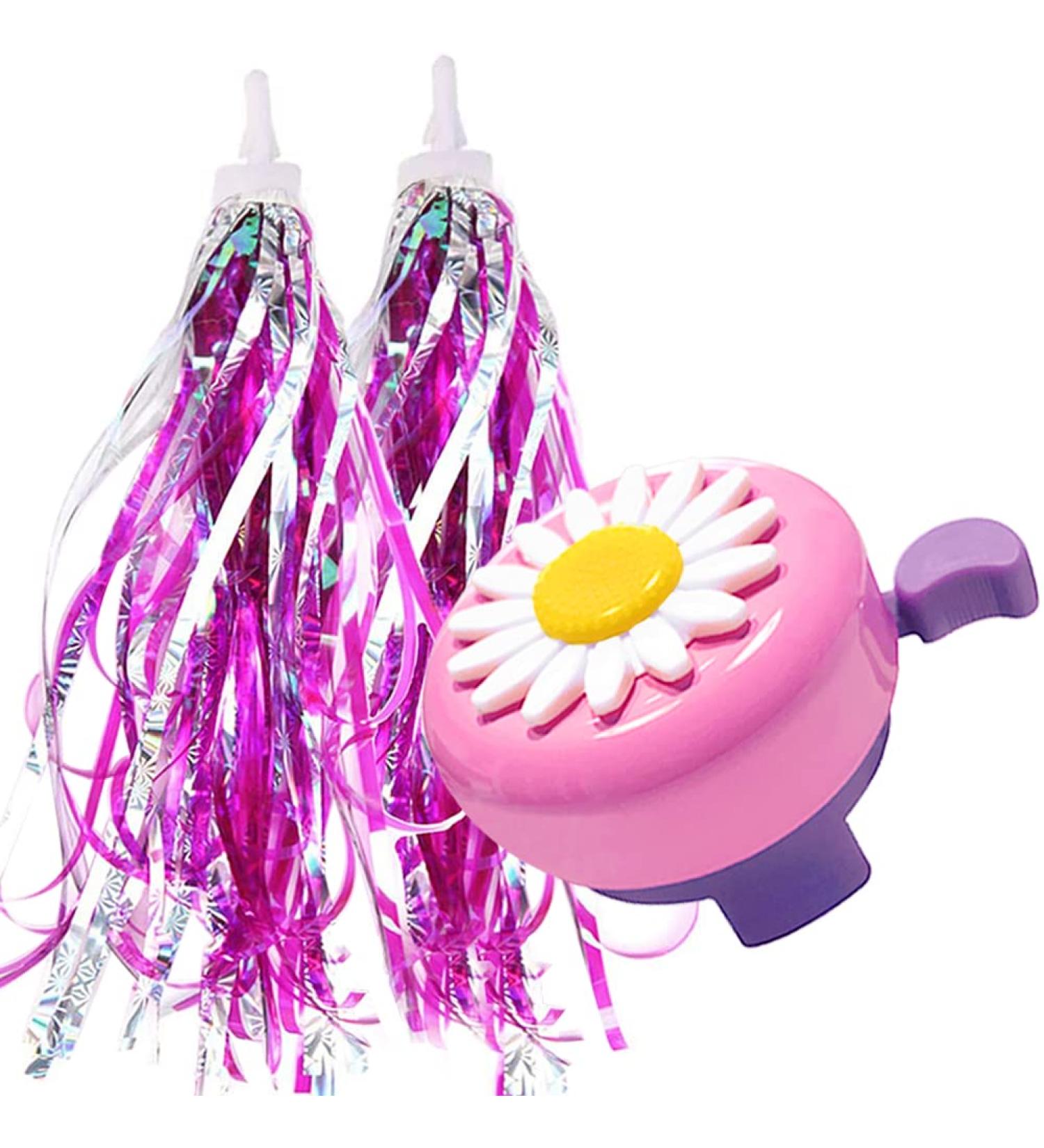 Girls Bike Bell and Streamers - Flower Design Bell with 2 Pack Streamers for Children's Bicycle Accessories - Buy Online on SooperMarket.com