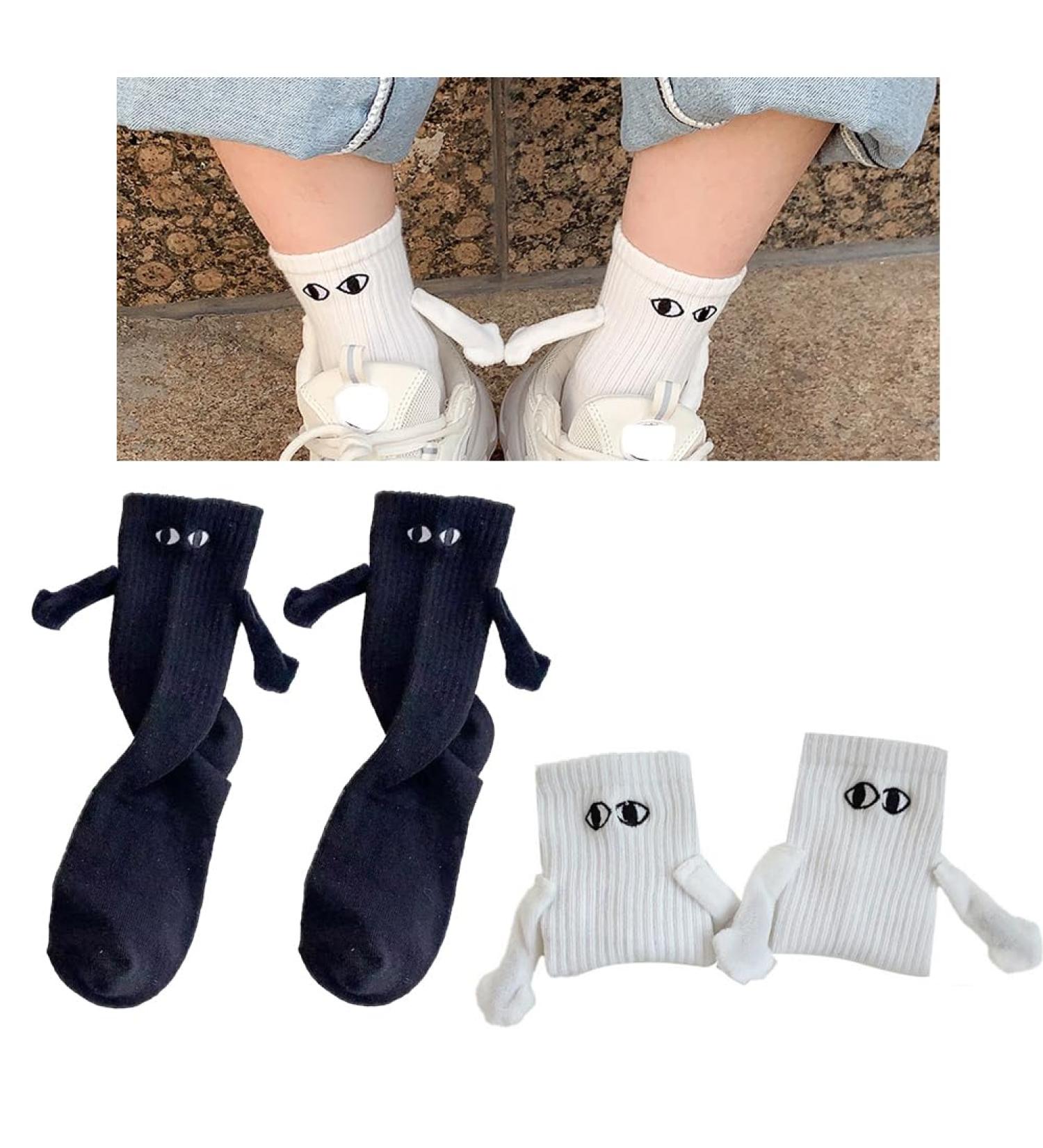 3D Doll Couple Socks - Funny Magnetic Suction Novelty Socks for Couples - Black & White - 1 Pair - Buy Online on SooperMarket.com