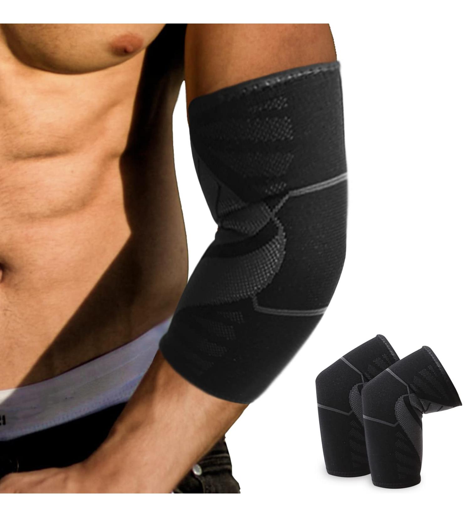 GIRYES 2-Piece Elbow Brace Set for Men and Women - Compression Sleeve for Tennis Elbow, Golfers Elbow, Weightlifting - Size M, Black Grey - Buy Online on SooperMarket.com