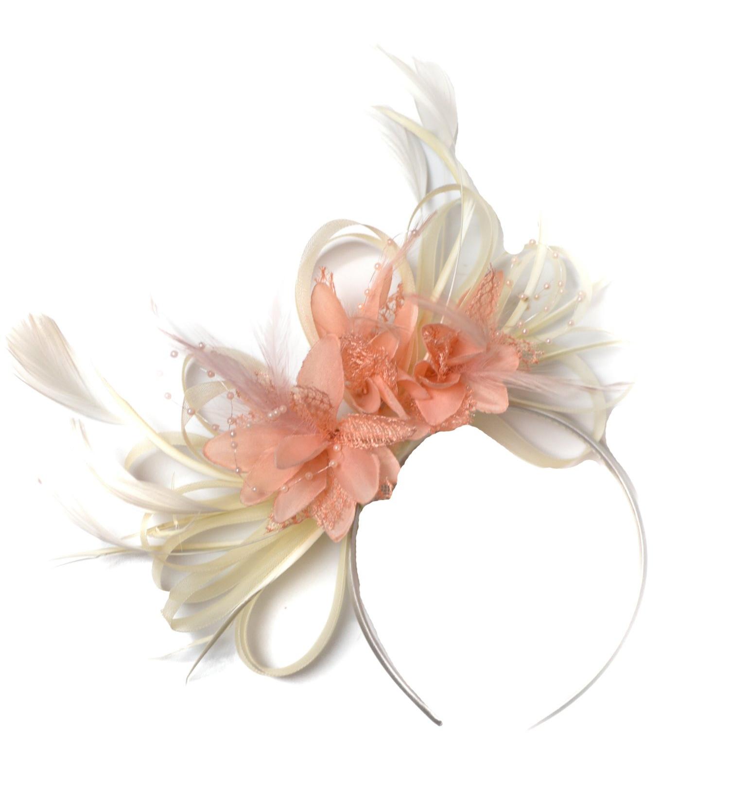 Caprilite Cream and Peach Salmon Pink Fascinator on Headband Wedding Ascot Races Derby