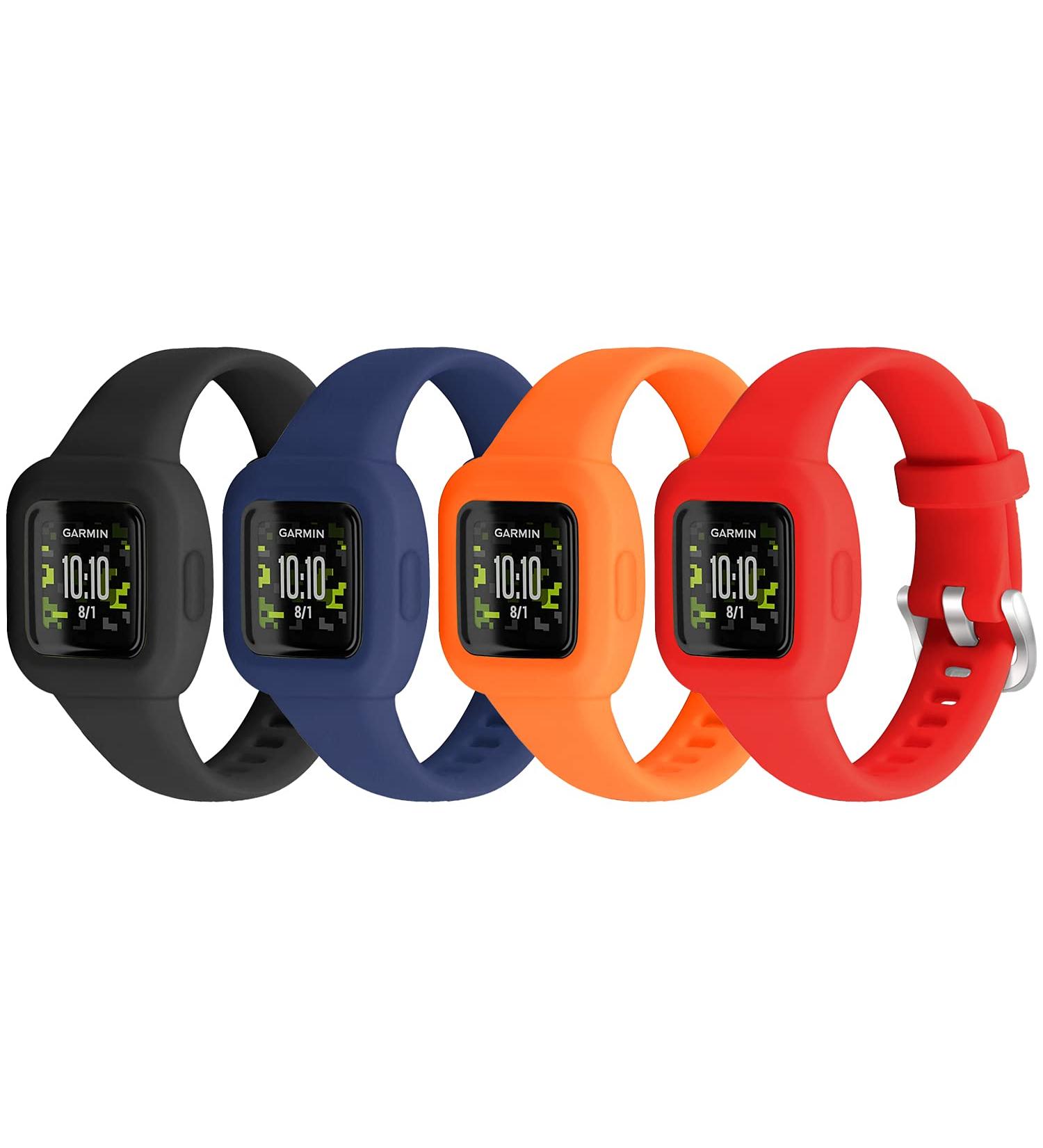 Vanet 4 Pack Compatible with Garmin Vivofit Jr 3 Bands for Kids Soft Silicone Sport Breathable Bands Adjustable Replacement for Girls Boys Black/Navy/Red/Orange - Buy Online on SooperMarket.com