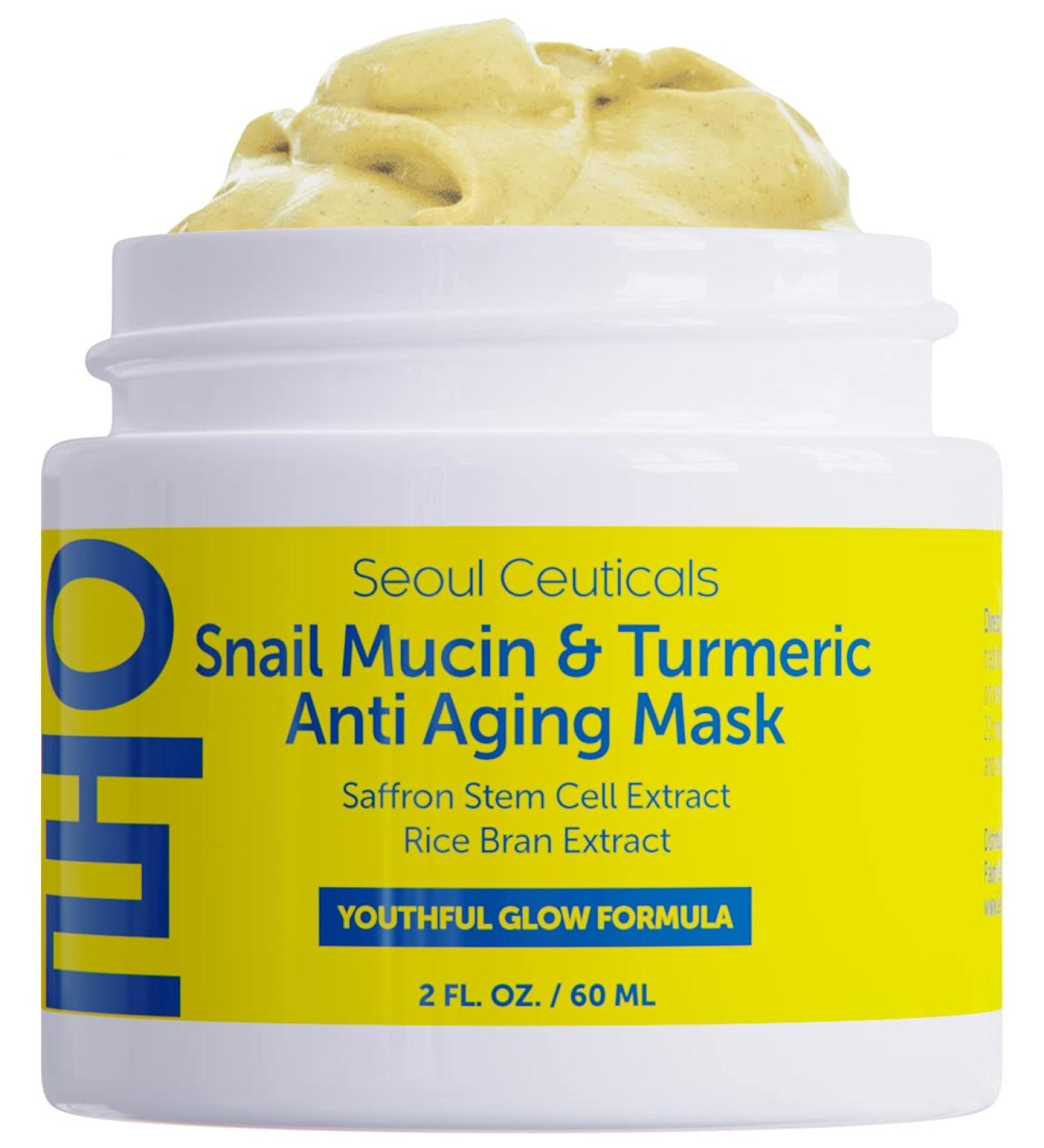 Korean Snail Mucin & Turmeric Face Mask | Anti-Aging K Beauty with Saffron & Rice Bran | Hydrating 2oz Mask - Buy Online on SooperMarket.com