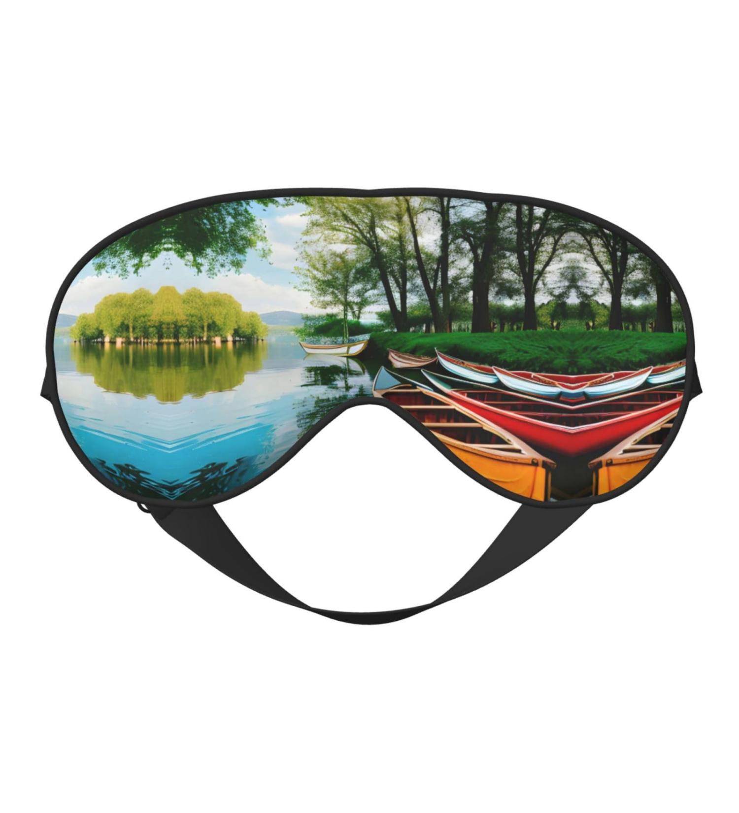 Lake with Boats Canoes Eye Mask | Soft Breathable Travel Sleep Patch for Relaxation - Buy Online on SooperMarket.com
