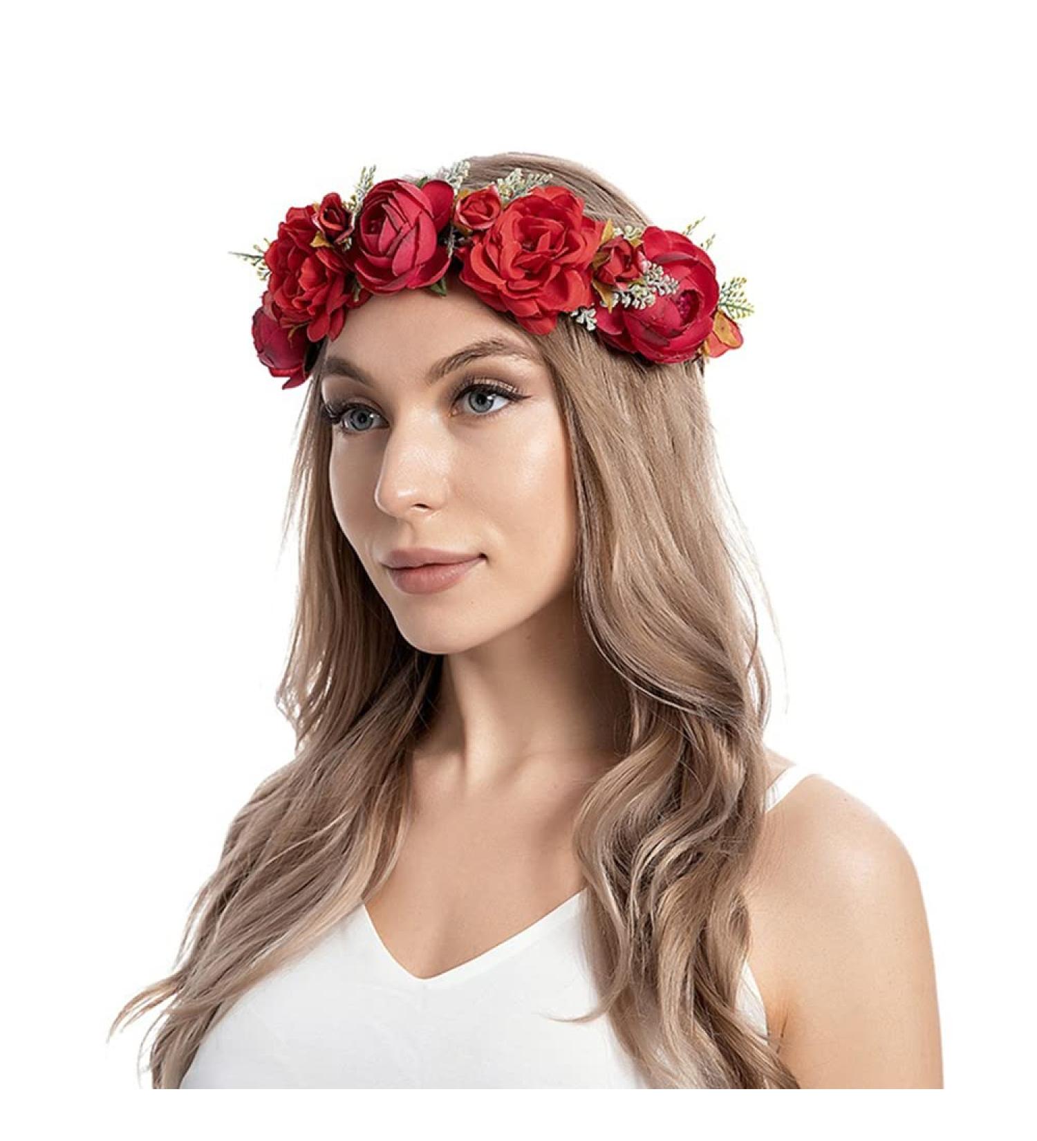 Wiwpar Red Rose Floral Crown Headband for Women - Adjustable Flower Hair Wreath Garland - Buy Online on SooperMarket.com