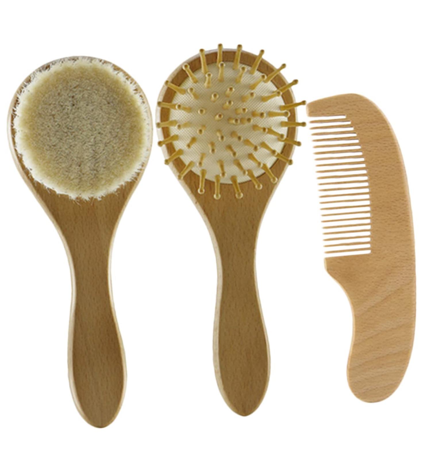 KOMBIUDA 1 Set Newborn Wooden Baby Hairbrush and Comb Cap | Natural Grooming Gift for Infants and Toddlers - Buy Online on SooperMarket.com