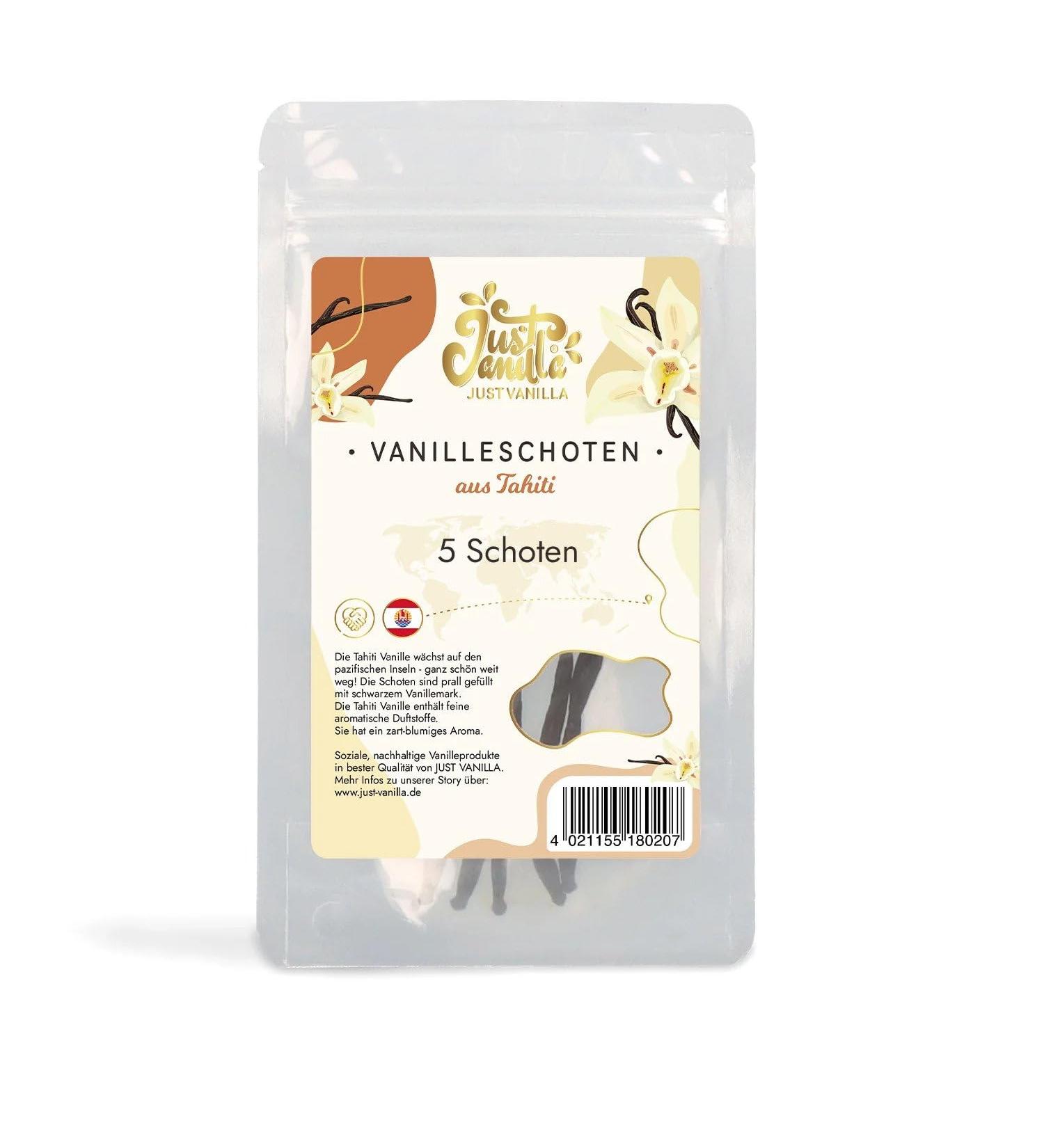Premium Tahitian Vanilla Pods - 5 Whole Pieces (10.5g) for Baking & Cooking | JUST VANILLA - Buy Online on SooperMarket.com
