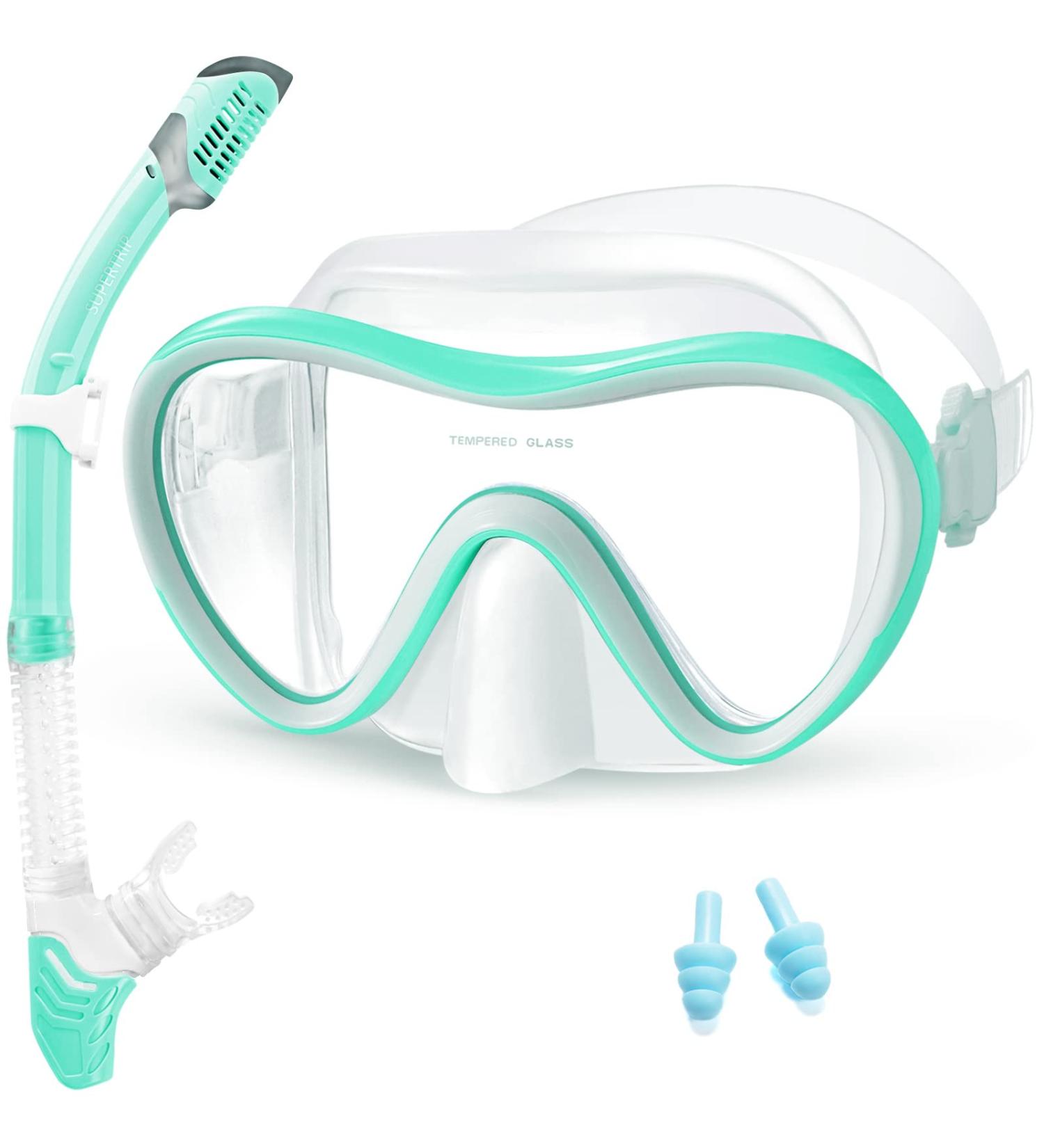 Supertrip 2023 Snorkeling Gear Set - Anti-Fog Tempered Glass Mask for Adults in Lake Blue - Buy Online on SooperMarket.com