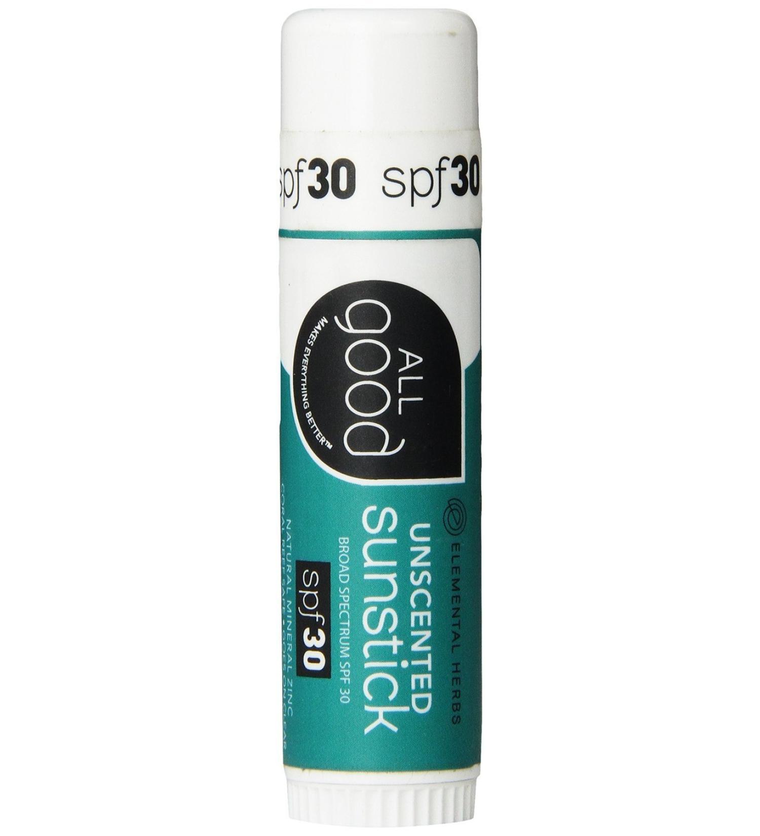 All Good Sunstick - Face Sunscreen SPF 30+ Water Resistant, Broad Spectrum UVA/UVB Protection, Coral Reef Friendly with Beeswax, Zinc, Vitamin E, Shea Butter - Unscented - Buy Online on SooperMarket.com
