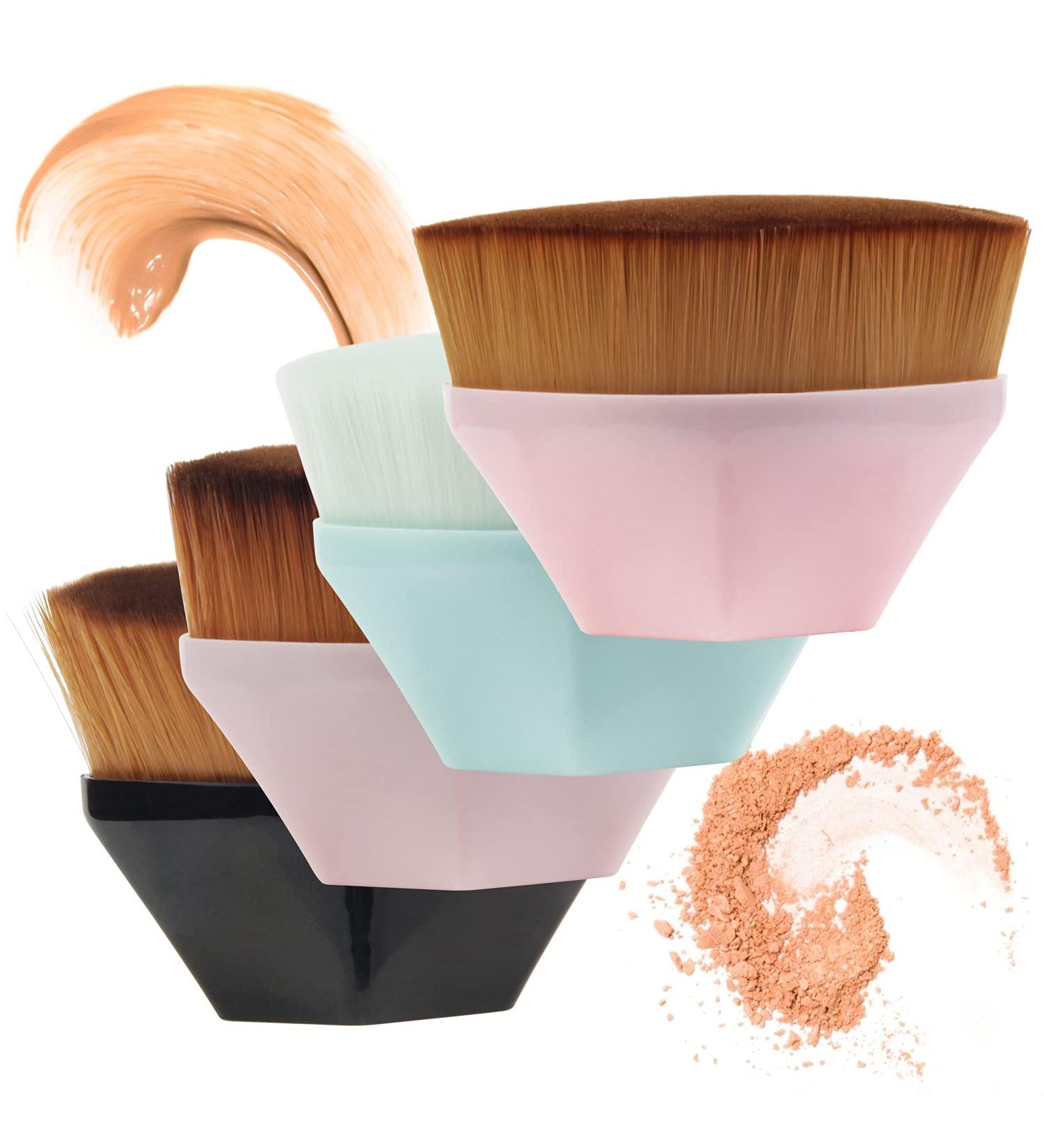 4 Pack Flat Top Travel Kabuki Makeup Brushes with Protective Case - Ideal for Blending Liquid, Cream, or Powder Cosmetics - Easy to Carry Momma Brushes in Black, Blue, and Salmon-pink - Buy Online on SooperMarket.com