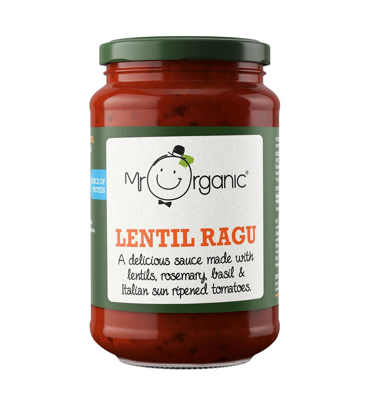 Mr Organic - Organic Lentil Ragu 350g - Non GMO & Preservative Free - Gluten Free & Vegan - Made With Tomato Lentils Onion & Italian Herbs - Pack of 6 - Buy Online on SooperMarket.com