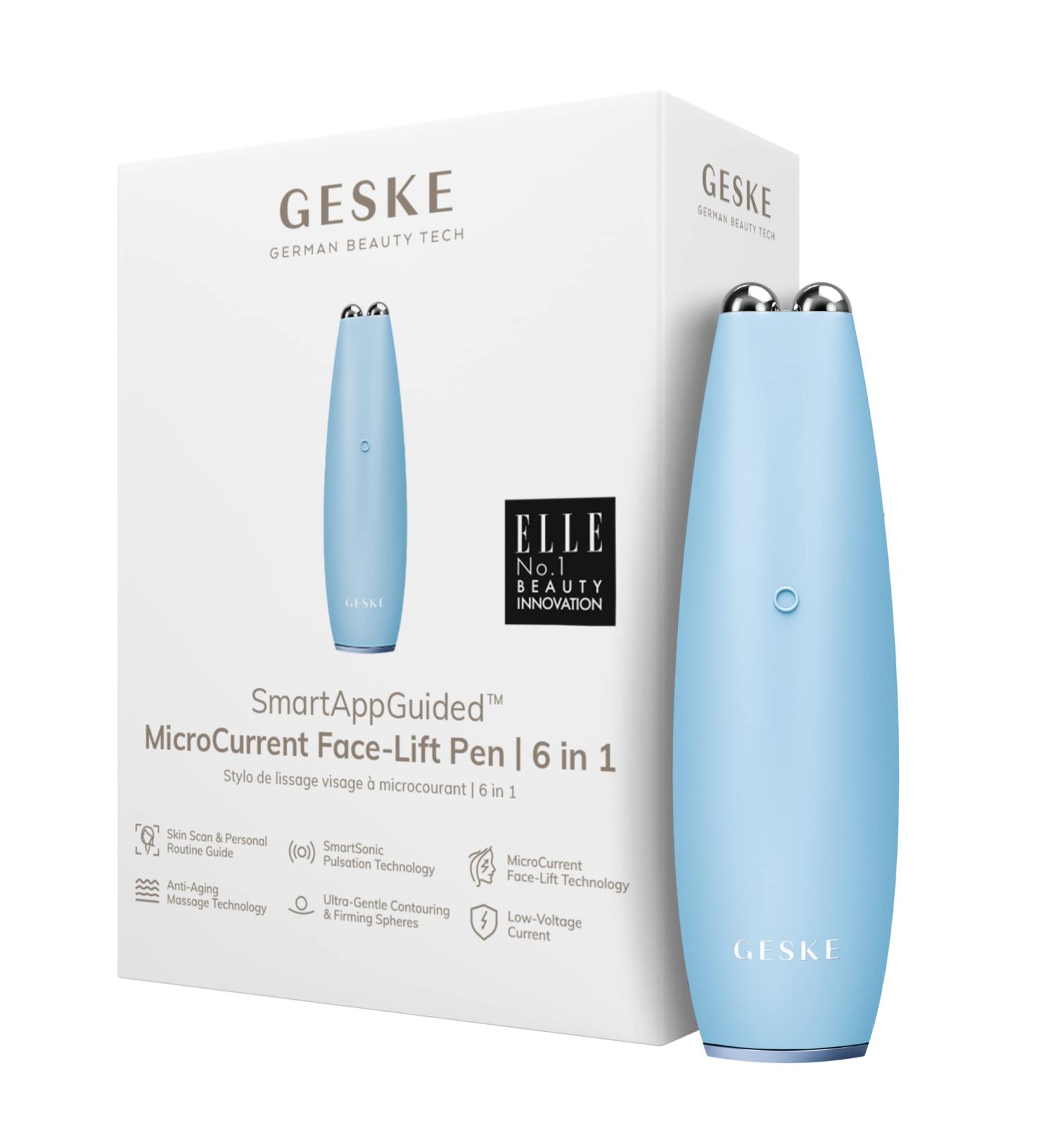 Geske SmartAppGuided Microcurrent Face-Lift Pen - 6 in 1 Anti-Aging Skincare Tool for Wrinkle-Free Youthful Skin - Aquamarine - Buy Online on SooperMarket.com