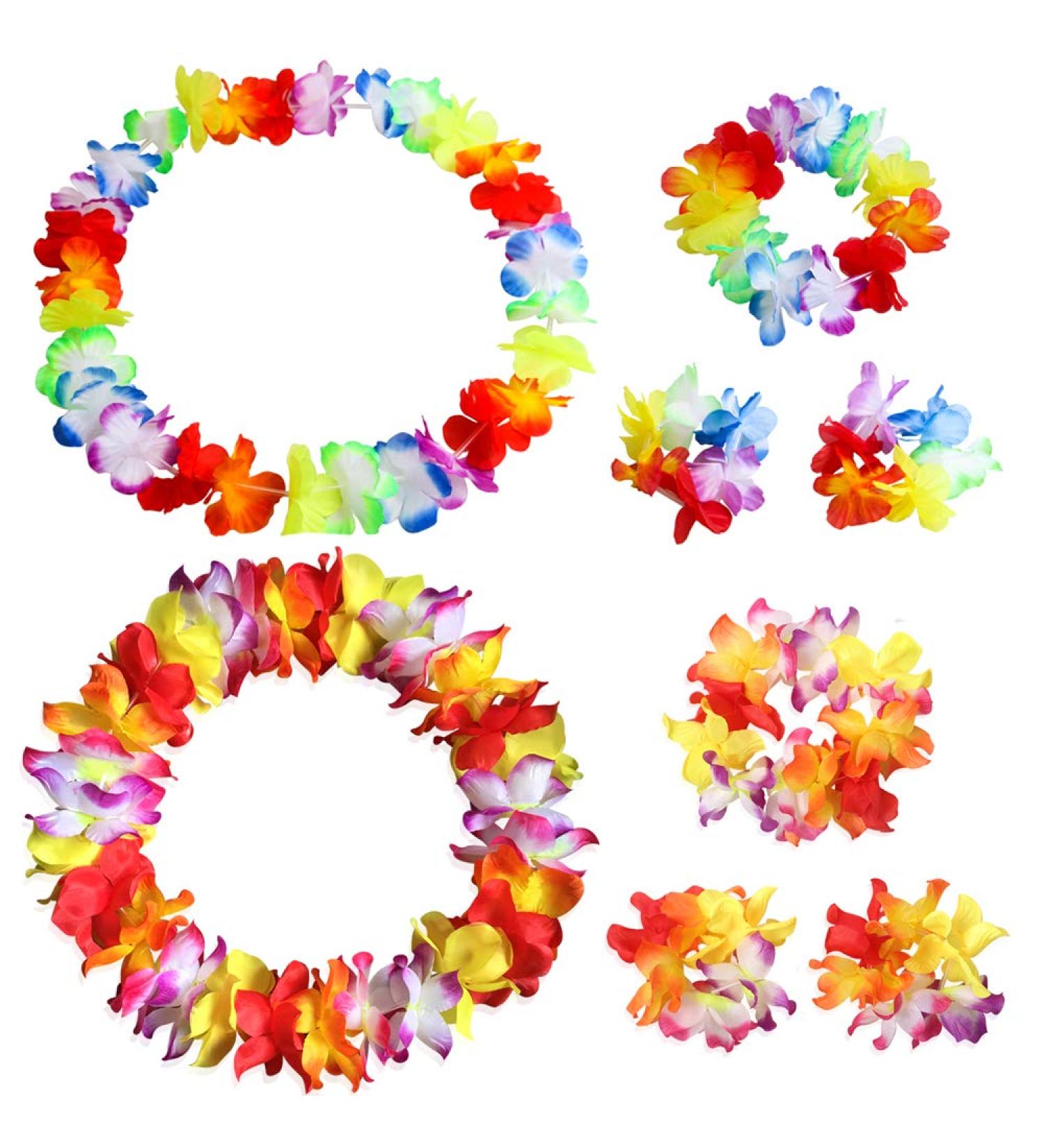 Hawaiian Luau Tropical Flower Crown Set for Women - Headband, Wristbands, Necklace, Bracelets, Hair Band - Perfect for Summer Beach Vacation and Pool Party Decorations - Colorful - Buy Online on SooperMarket.com