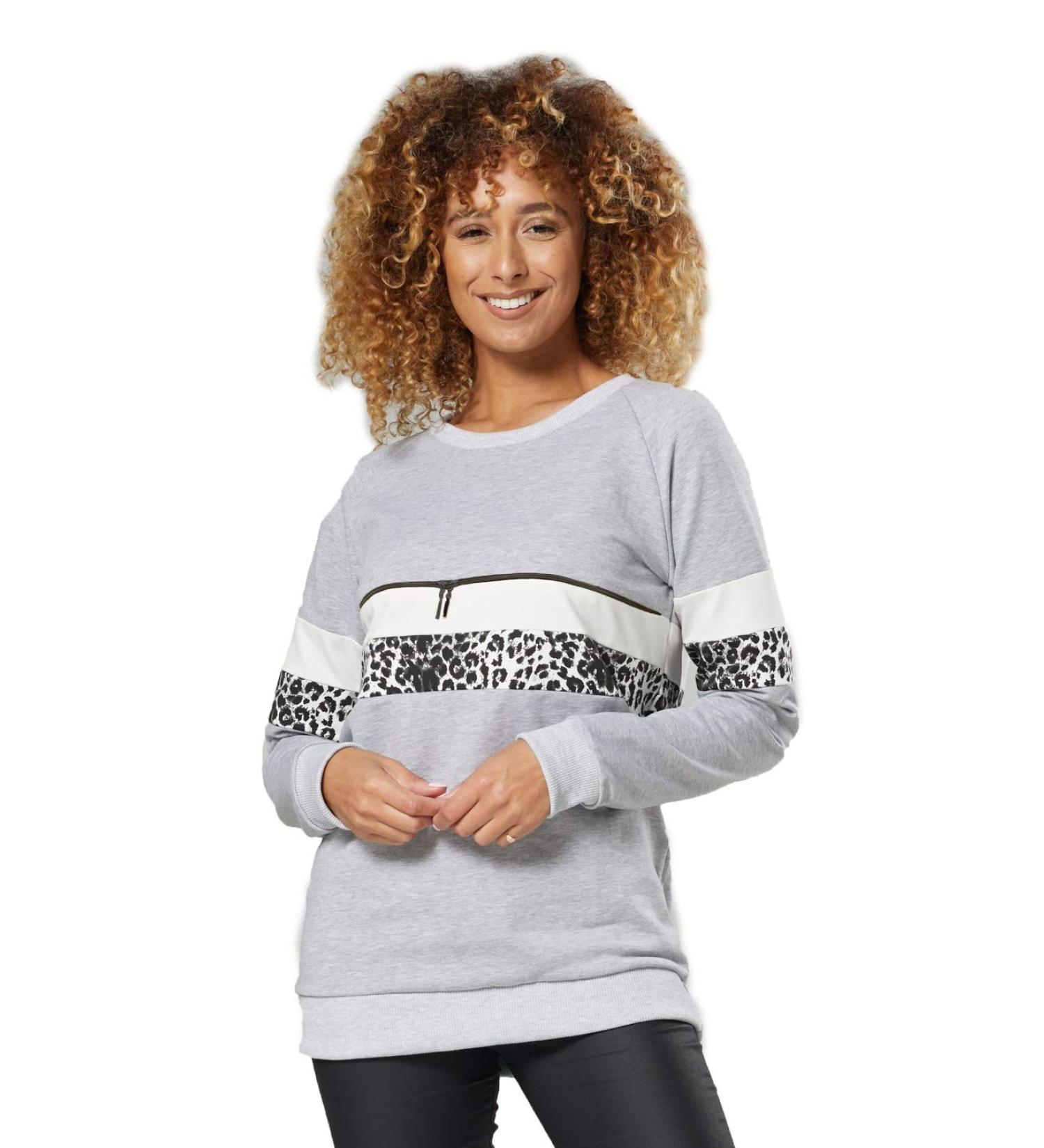 Happy Mama Women's Maternity Nursing Zipped Sweatshirt Striped Jumper 1110 - Light Grey Melange & Panther Gray - Size 16 - Buy Online on SooperMarket.com