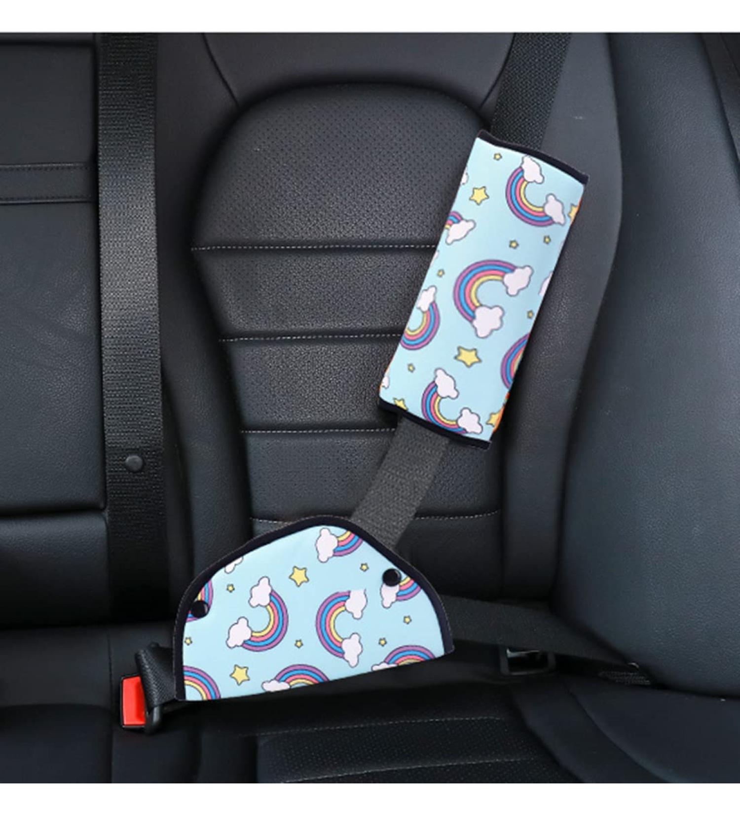 Kids Seatbelt Adjuster & Travel Pillow - Rainbow Pattern | Neck Support & Shoulder Pad for Car Seat & Pushchair - Buy Online on SooperMarket.com