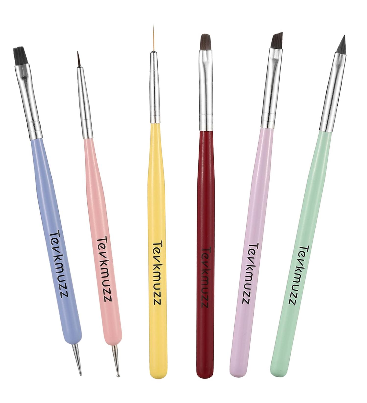 Tevkmuzz 6 PCS Nail Art Brushes Set - Nail Extension Gel, Dotting Pen, Liner Brush - Ideal for Gel Polish & Nail Design - Buy Online on SooperMarket.com