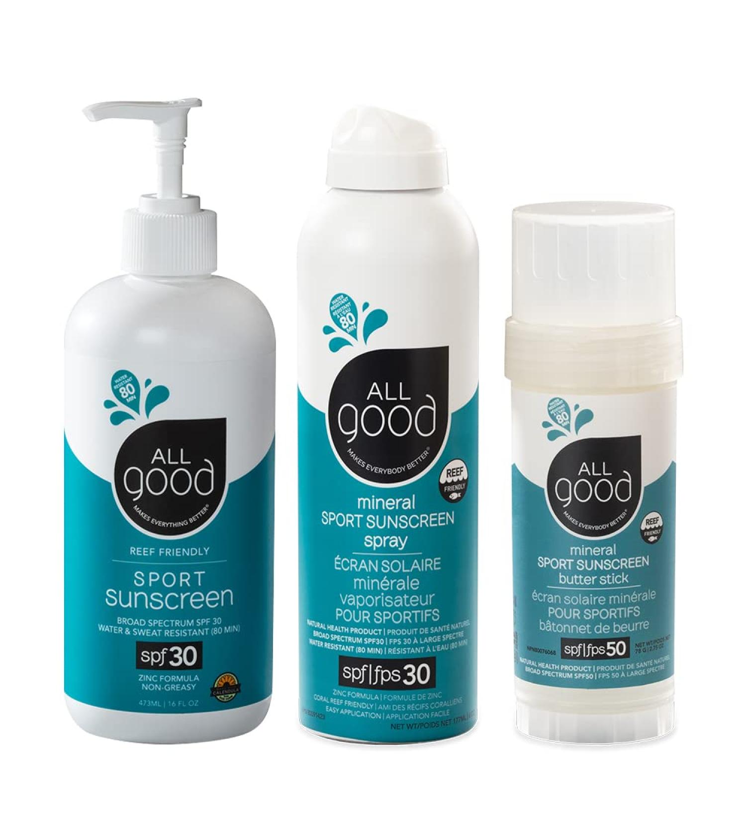 Mineral Sunscreen Bundle: UVA/UVB Broad Spectrum SPF 30/50 - Water Resistant, Coral Reef Friendly, Gluten-Free - 16 oz Pump, Sport Spray, Butter Stick - Buy Online on SooperMarket.com
