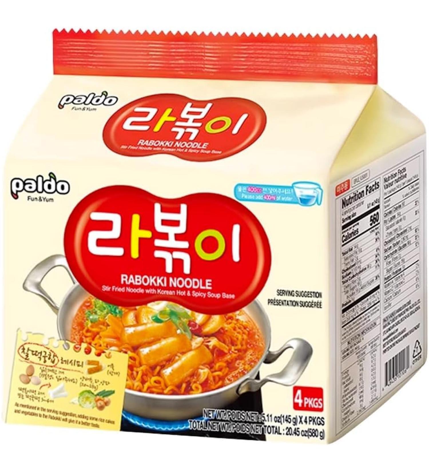 PALDO Rabokki Ramen Korean Topokki Taste Hot & Spicty Instant Noodles 145g (Pack of 4)