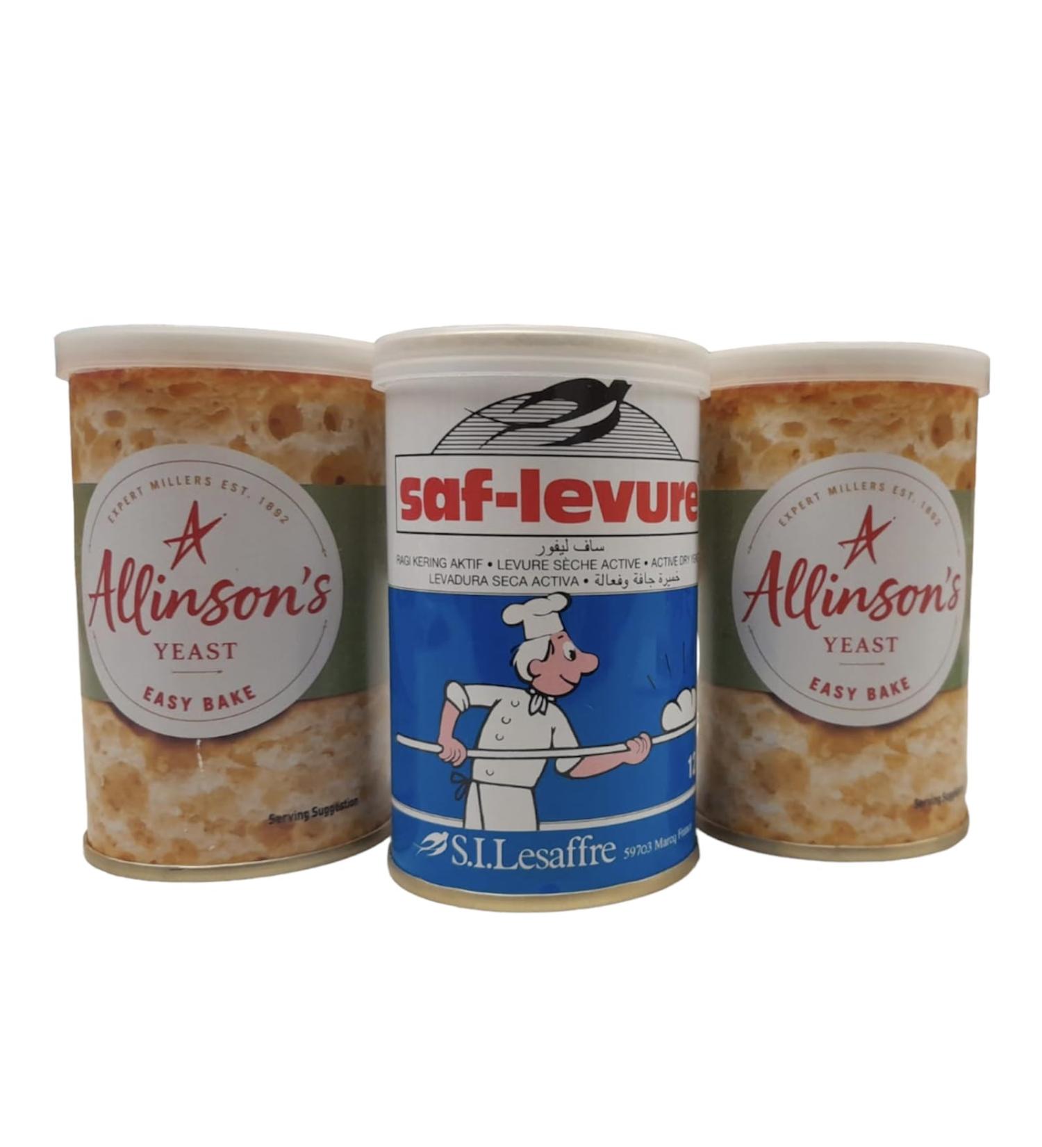 Allinson Easy Bake Yeast Tin 2X100G + Free SAF Active Yeast 125g | Fast Action | Makes 14 Loaves | Vegetarian & Vegan Friendly - Buy Online on SooperMarket.com