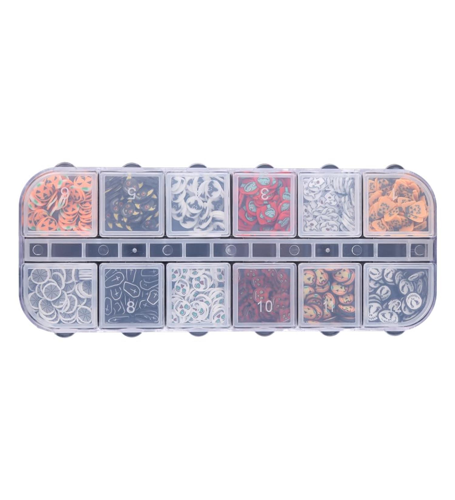 12 Grids Halloween Soft Pottery Pieces 3D Nail Stickers Nail Decals Nail Sequins For Nail Decoration Crafting - Buy Online on SooperMarket.com