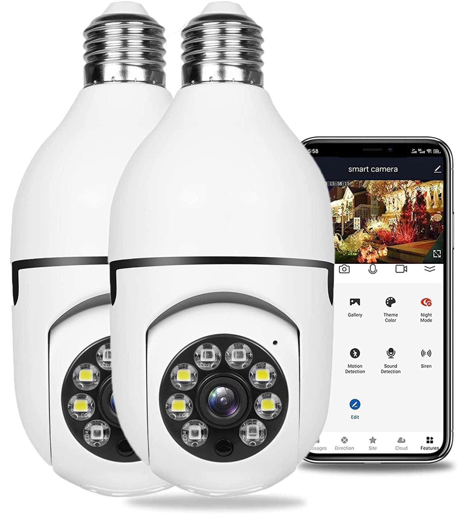 2PCS WiFi Light Bulb Security Camera - 1080P Indoor/Outdoor, 360 View, Smart Motion Detection, Two-Way Audio - Buy Online on SooperMarket.com
