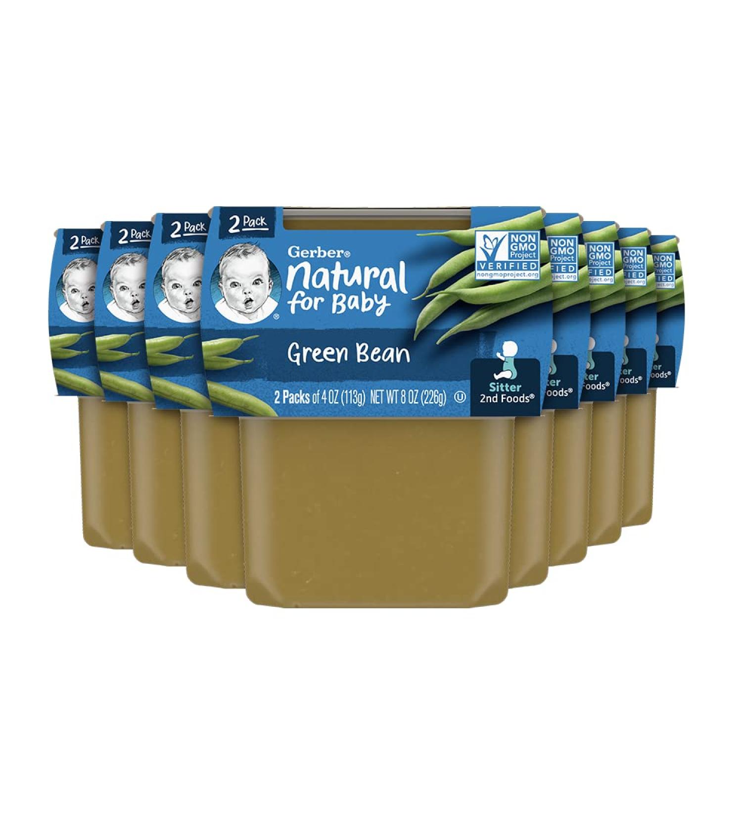 Gerber 2nd Food Green Bean Puree Baby Food - Natural & Non-GMO - 8oz 2 Count (Pack of 8) - Buy Online on SooperMarket.com