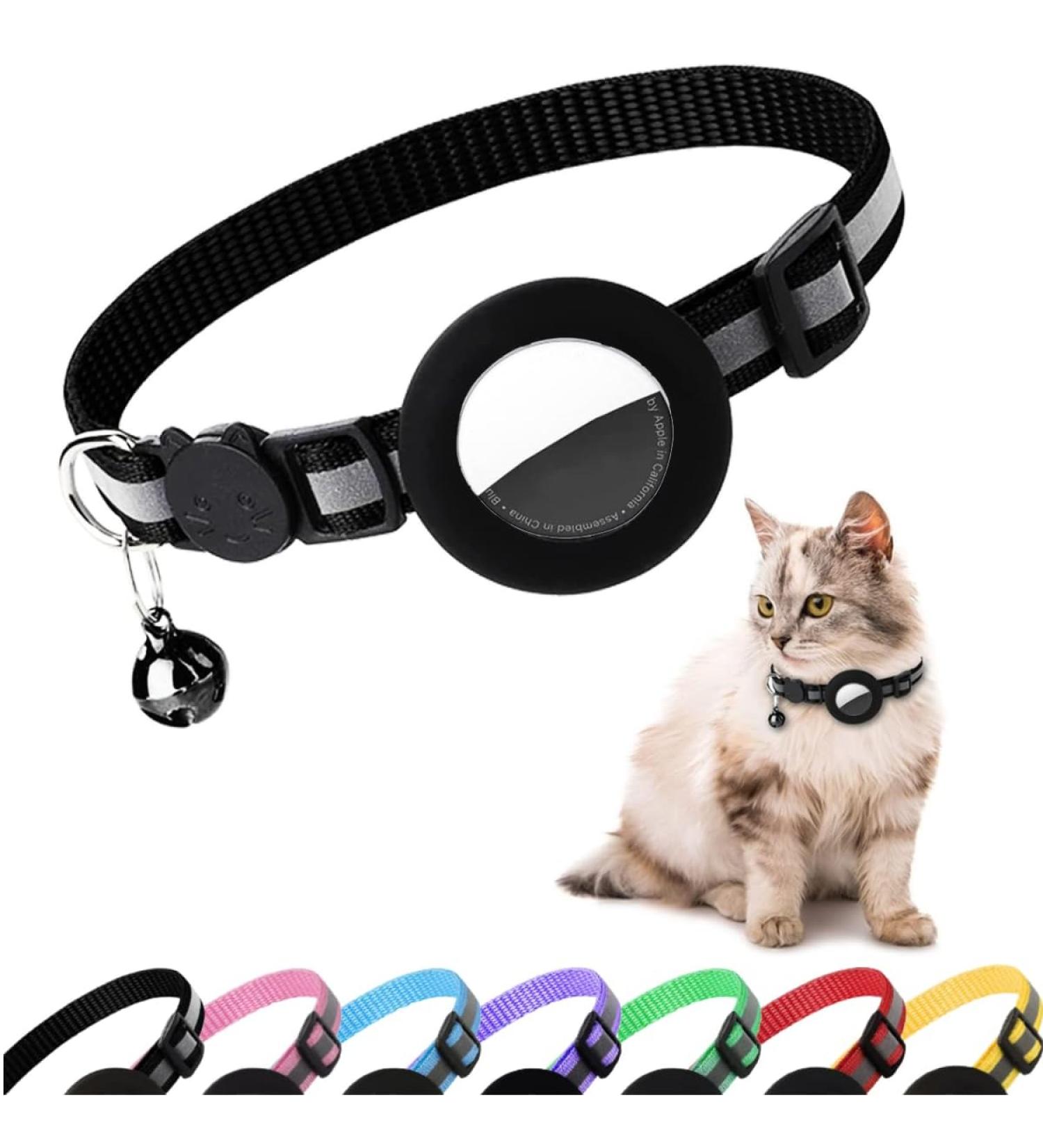 Reflective Airtag Cat Collar with Bell | Waterproof Holder | Apple Airtag Compatible - Black - Buy Online on SooperMarket.com