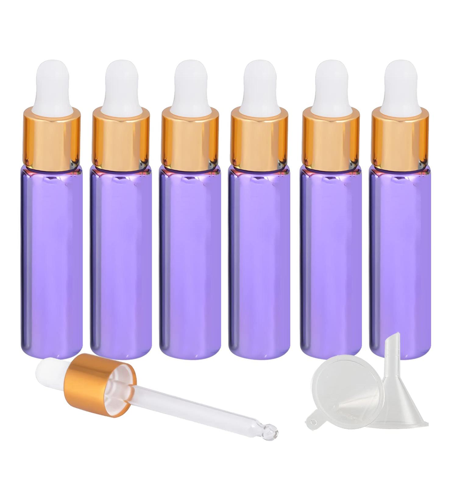 Tianzd Chrome Purple Drip Bottles - 6 Pack of 10ml Empty Glass Pipette Bottles for Essential Oils & Perfume Oils with Gold Screw Cap - Buy Online on SooperMarket.com
