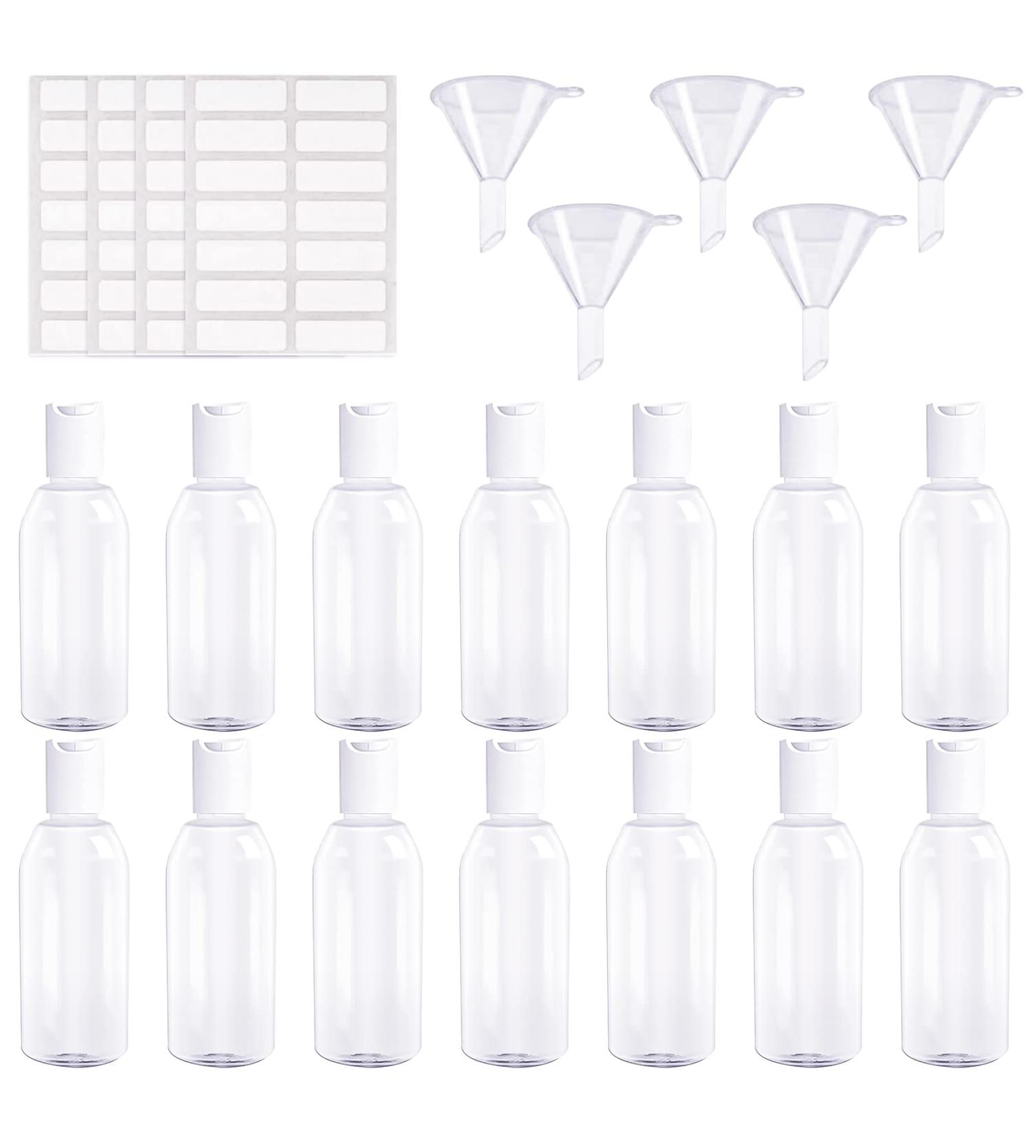 Draderch 14-Piece Transparent Travel Bottle Set - 50ml Empty Cosmetic Containers with Funnels & Labels for Easy Travel - Buy Online on SooperMarket.com