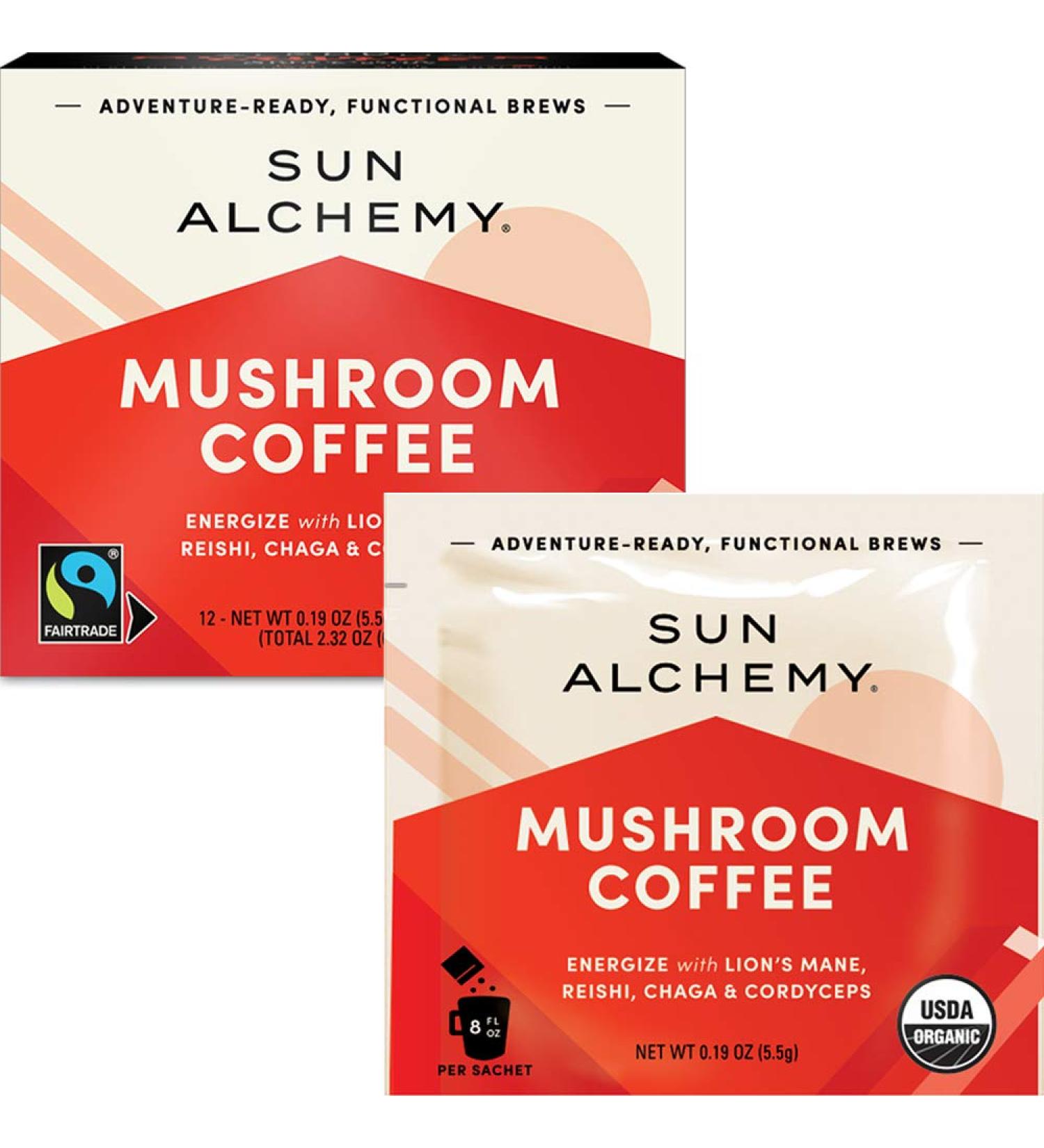 Sun Alchemy Mushroom Coffee with Organic Fair-Trade Coffee & Energizing Mushrooms - 12 Sachets - Buy Online on SooperMarket.com