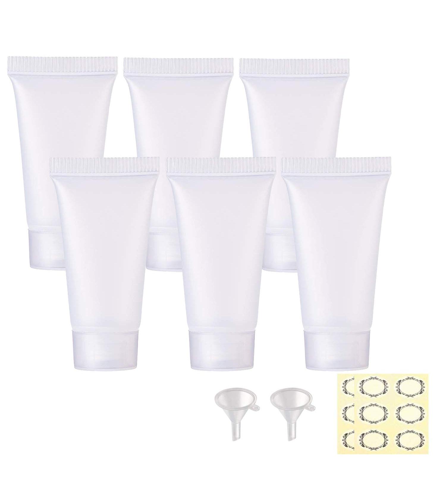 Alledomain 6Pcs 30g/30ml Empty Squeezable Soft Plastic Tubes Refillable Cosmetic Sample Vial Container with Flip Caps for Cream Shampoo Cleanser Shower Gel Lotion - Include Funnels Labels - Buy Online on SooperMarket.com
