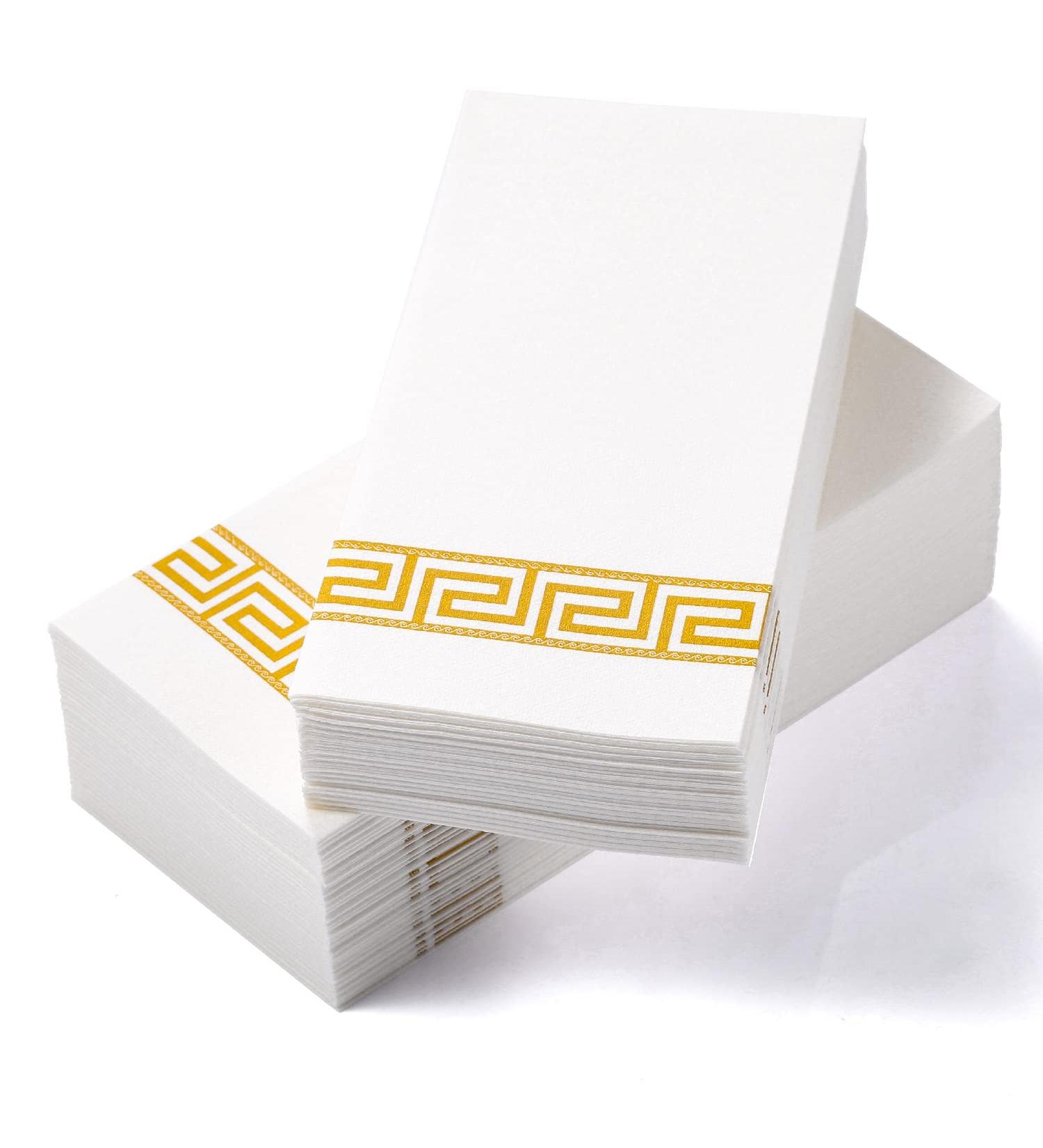 LEKOCH 100 PCs Premium Disposable Napkins - White with Gold Design Air Laid Fabric 43x30 cm - Perfect for Weddings & Events - Buy Online on SooperMarket.com