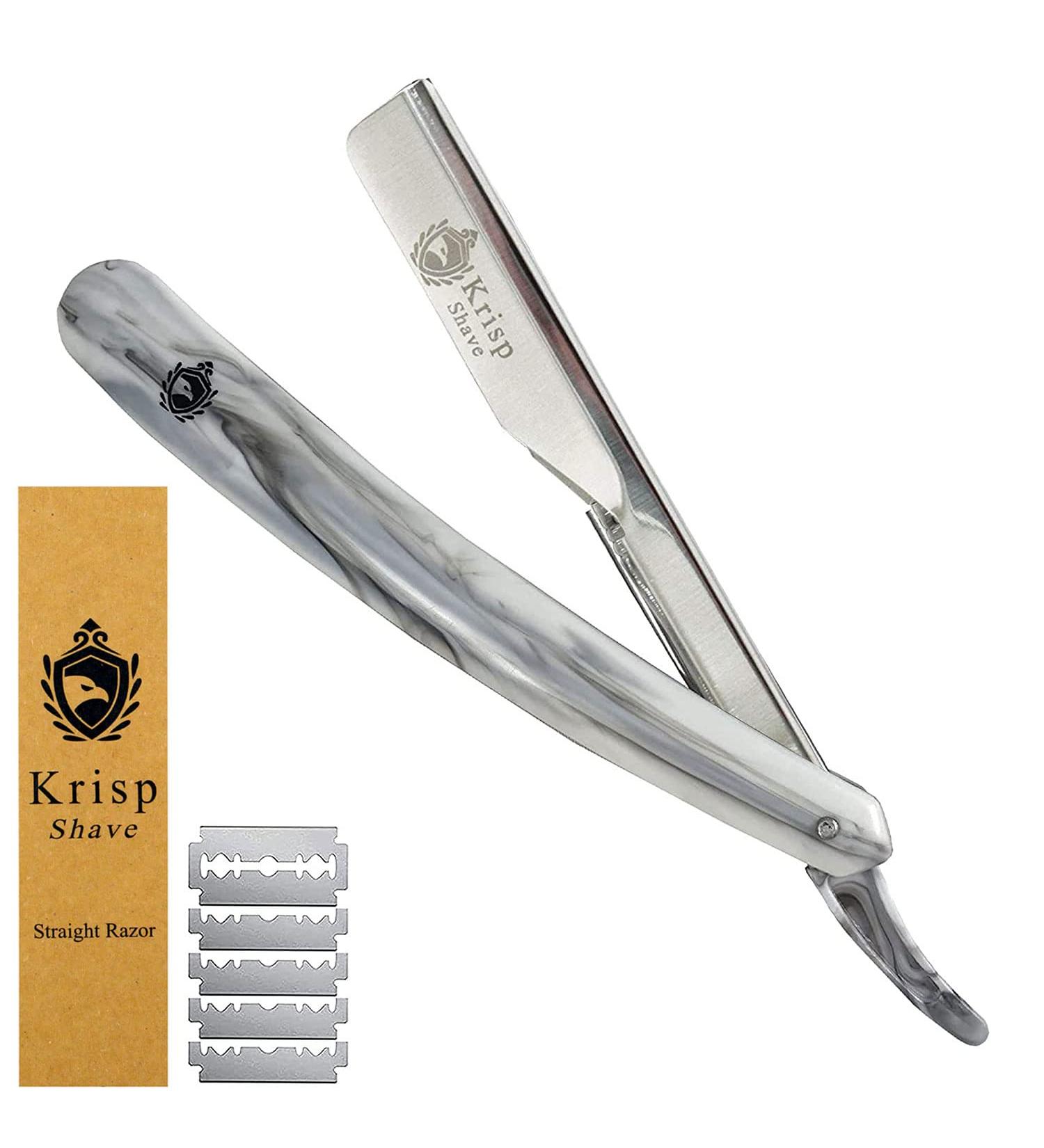 Krisp Beauty Classic Straight Edge Barber Razor - Professional Close Shaving Tool for Men | Salon Quality Shavette with 10 Blades - Buy Online on SooperMarket.com
