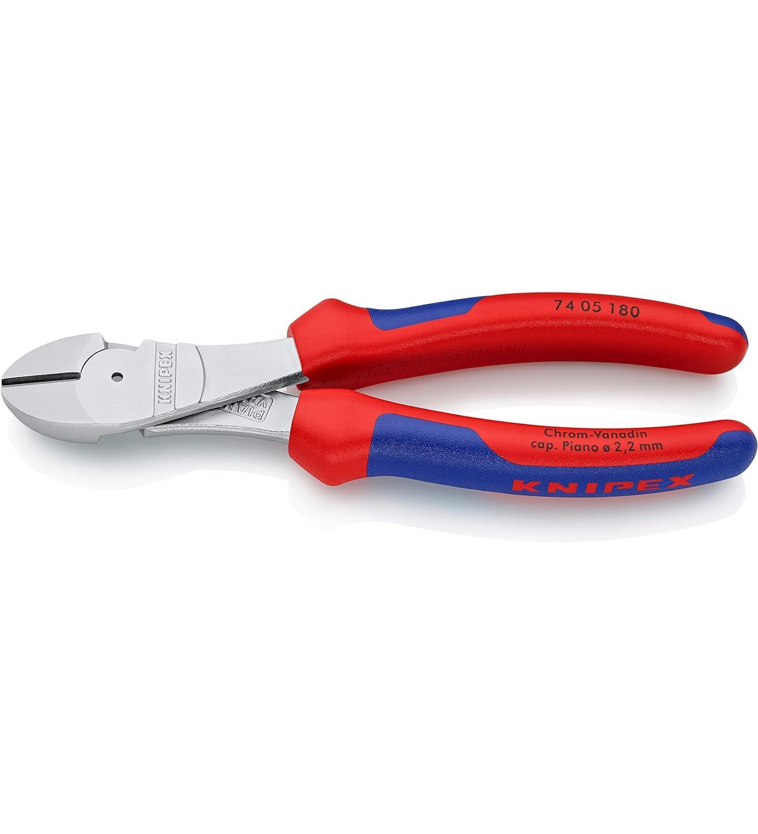 Knipex High Leverage Diagonal Cutter chrome-plated with multi-component grips 180 mm (self-service card/blister) 74 05 180 SB Multi-component Grips Blue/Red 180 mm chrome-plated on self-service card - Buy Online on SooperMarket.com